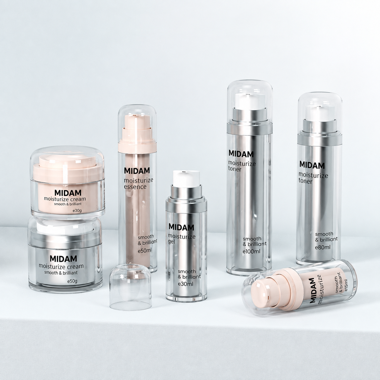 MB-0350 PETG·PP 교체형 진공 스킨케어 용기 세트 30g/50g/15ml/30ml/50ml/80ml/100ml