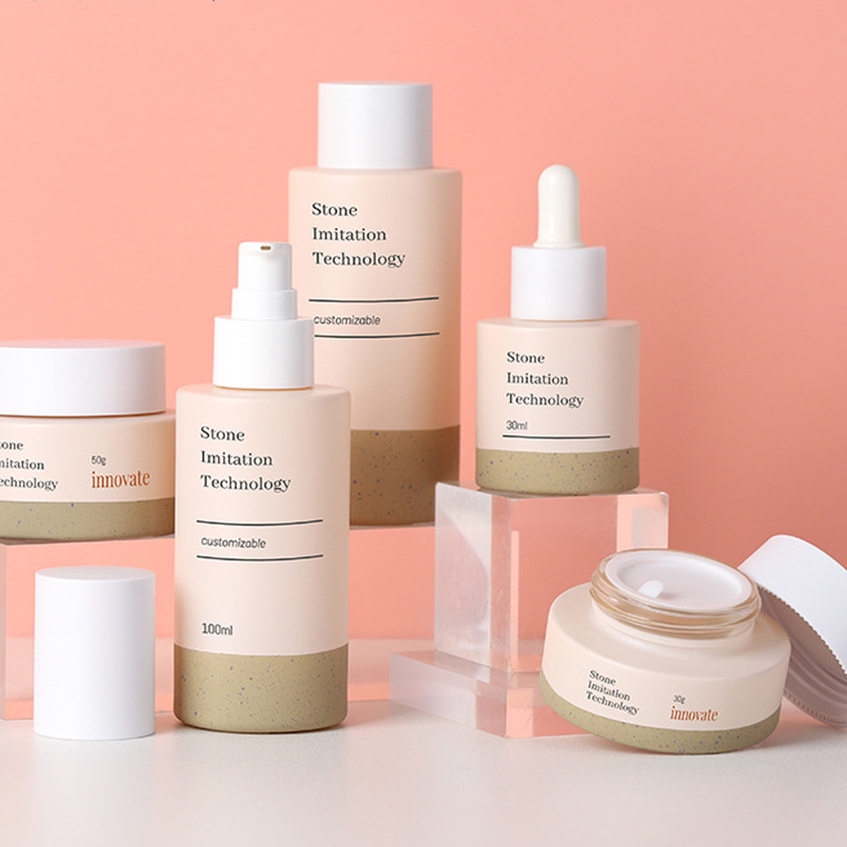 MB-0520 유리 스톤 텍스처 스킨케어 세트 용기 30ml / 100ml / 120ml / 30g