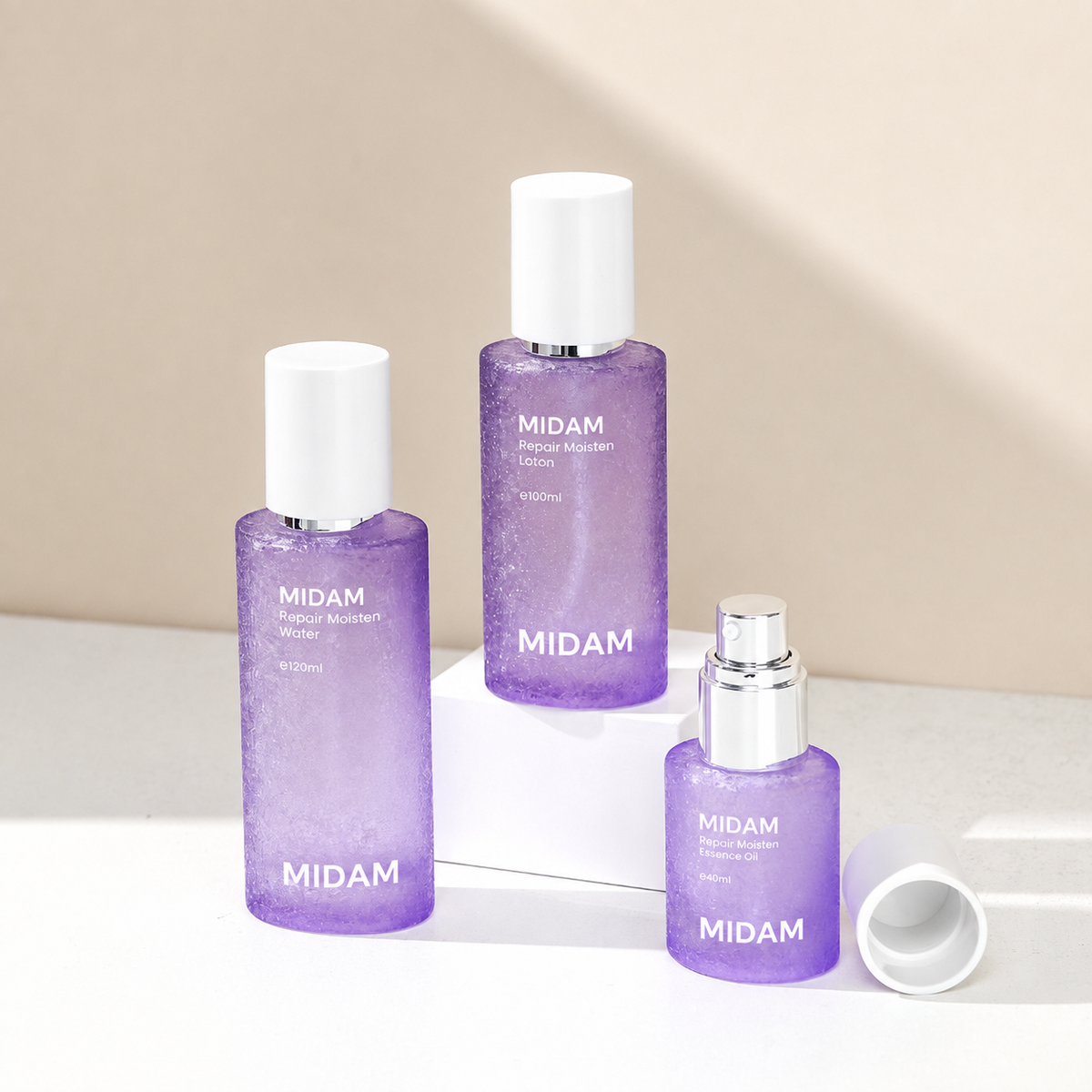 MB-0282 보라색 유리 스킨케어 용기 세트 50g/100ml