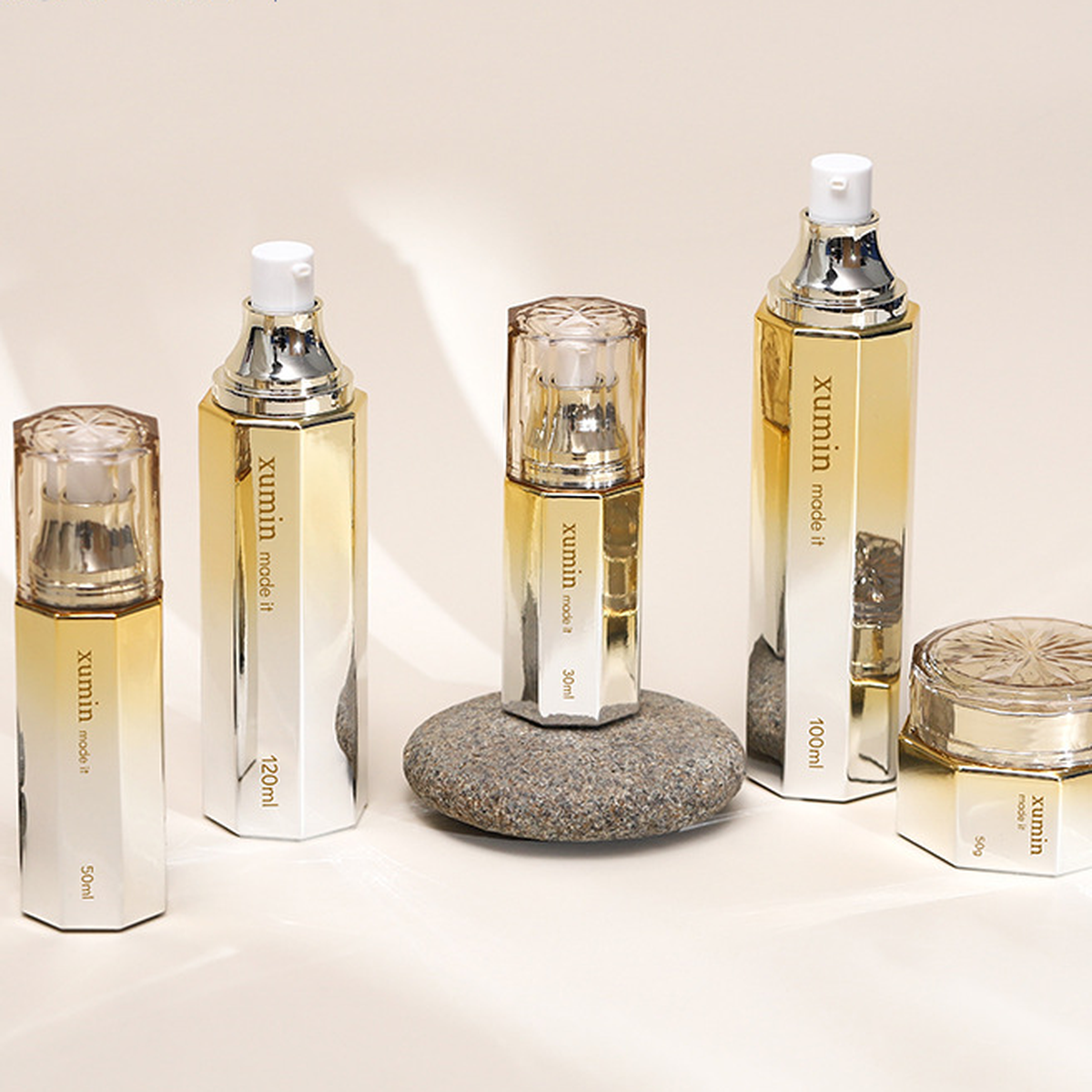 MB-0518 유리 육각 그라데이션 스킨케어 세트 용기 50g/30ml/50ml/100ml/120ml