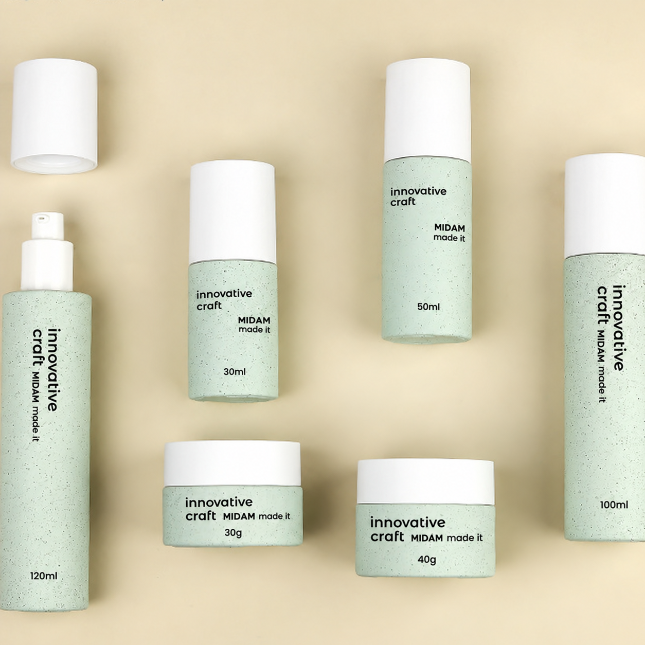 MB-0535 유리 스톤 텍스처 원형 스킨케어 세트 용기 50ml / 100ml / 120ml / 50g