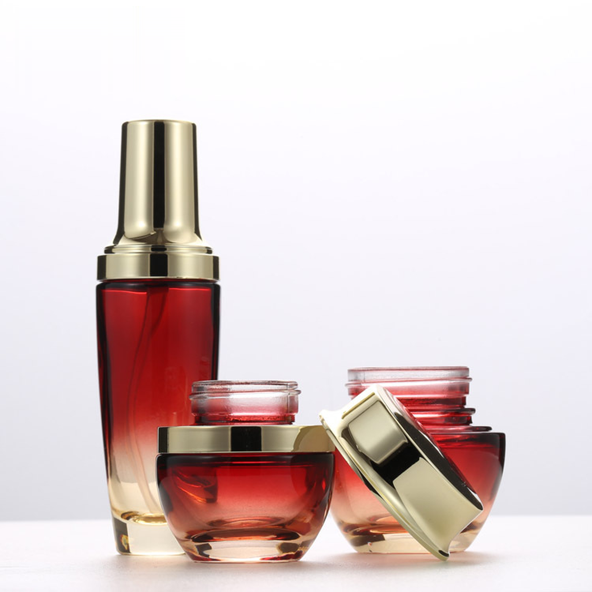 MB-0696 레드 유리 용기 세트 30ml / 50ml / 100ml / 20g / 30g / 50g