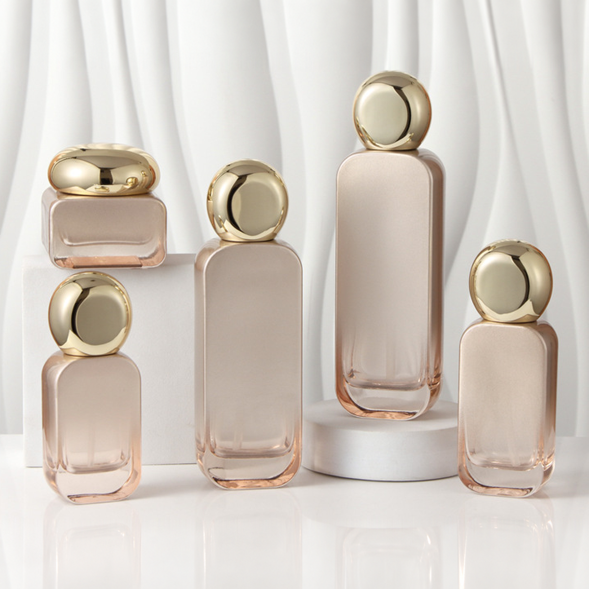 MB-0708 골드 원형 캡 오렌지 유리 스킨케어 용기 세트 20ml / 30ml / 50ml / 100ml / 120ml / 30g / 50g