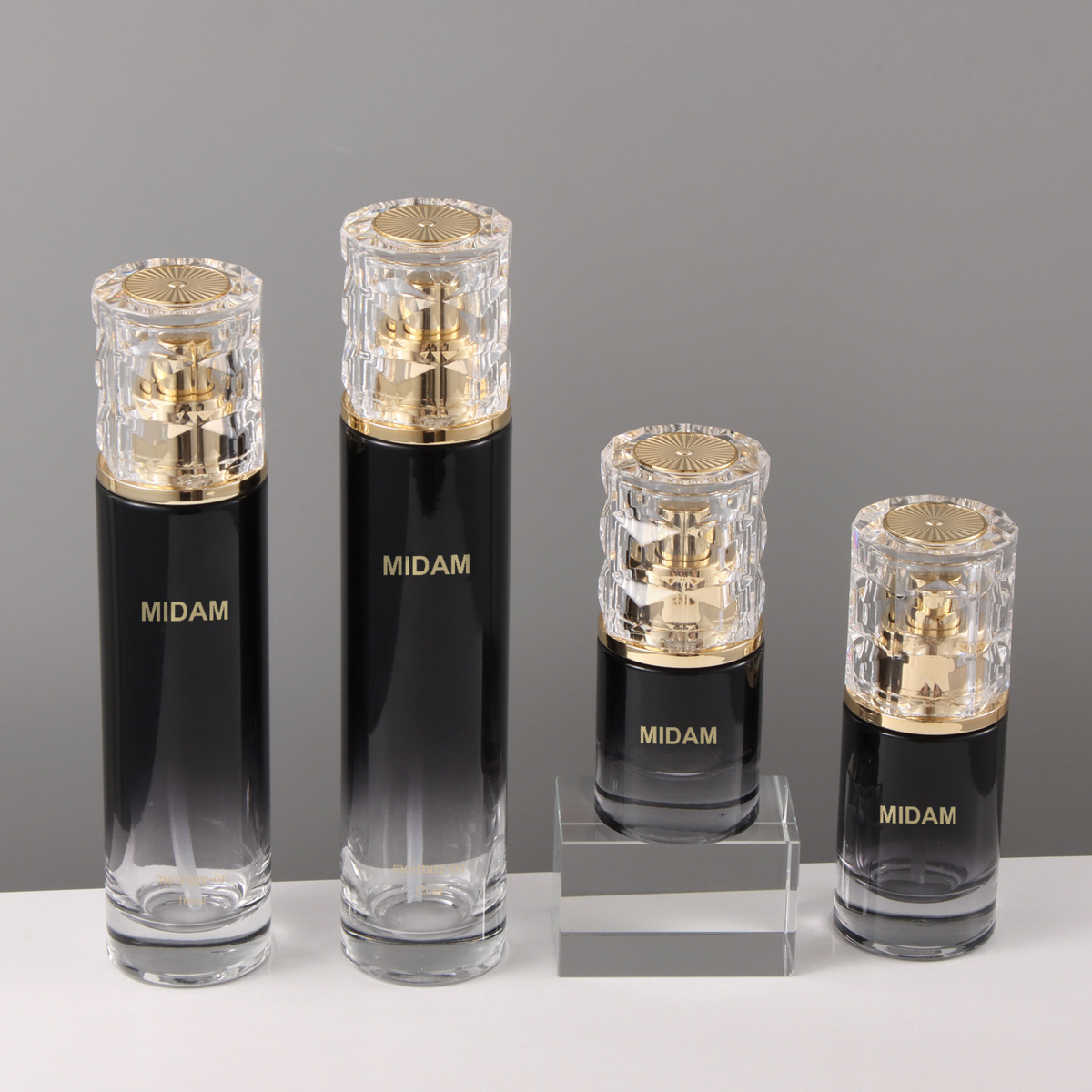 MB-0710 블랙 그라데이션 투명 캡 스킨케어 용기 세트 20ml / 30ml / 50ml / 100ml / 120ml / 50g