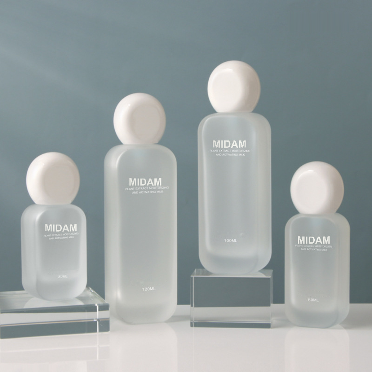 MB-0712 화이트 원형 캡 무광 유리 스킨케어 용기 세트 30ml / 50ml / 100ml / 120ml / 50g