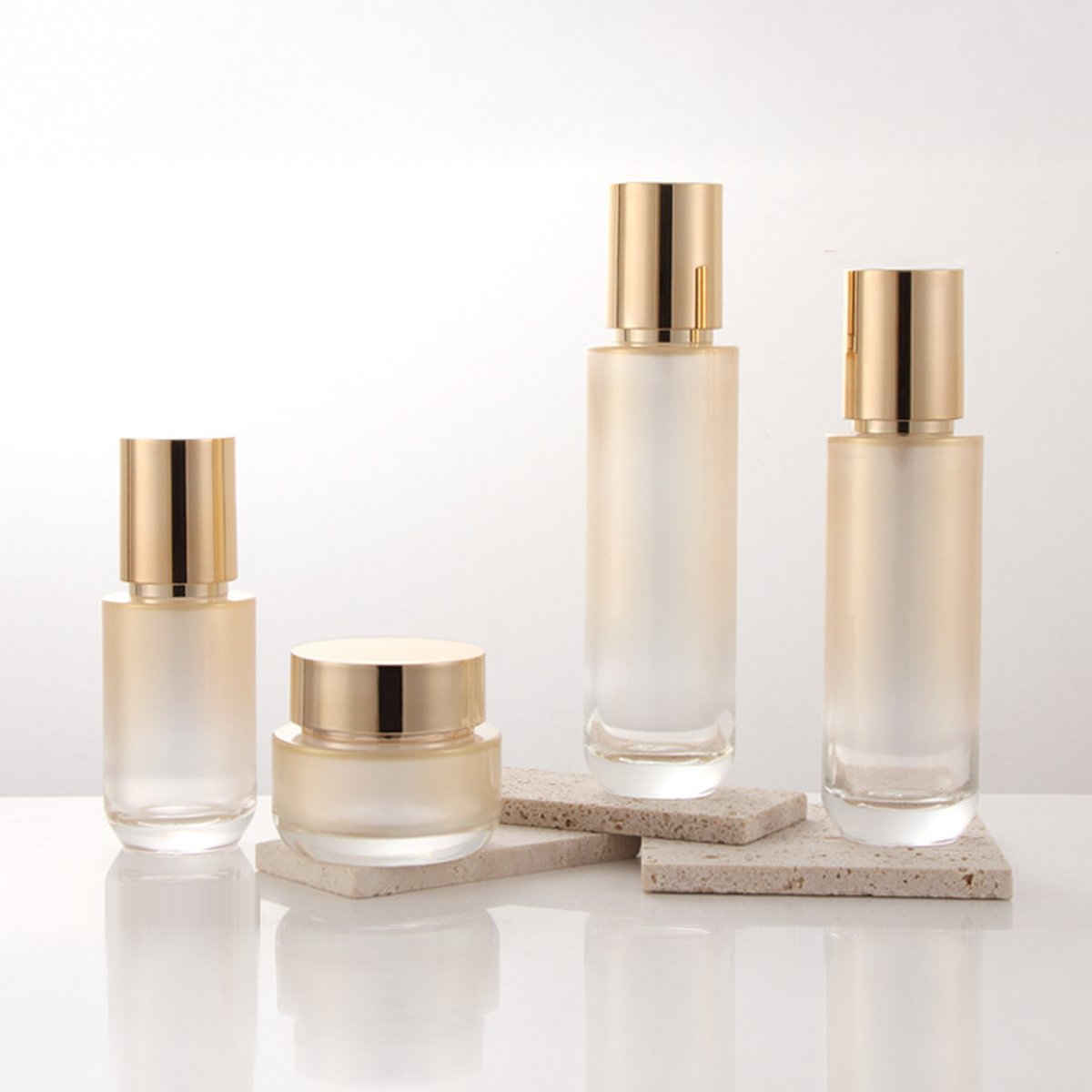 MB-0713 골드 그라데이션 유리 스킨케어 용기 세트 40ml / 60ml / 100ml / 120ml / 50g