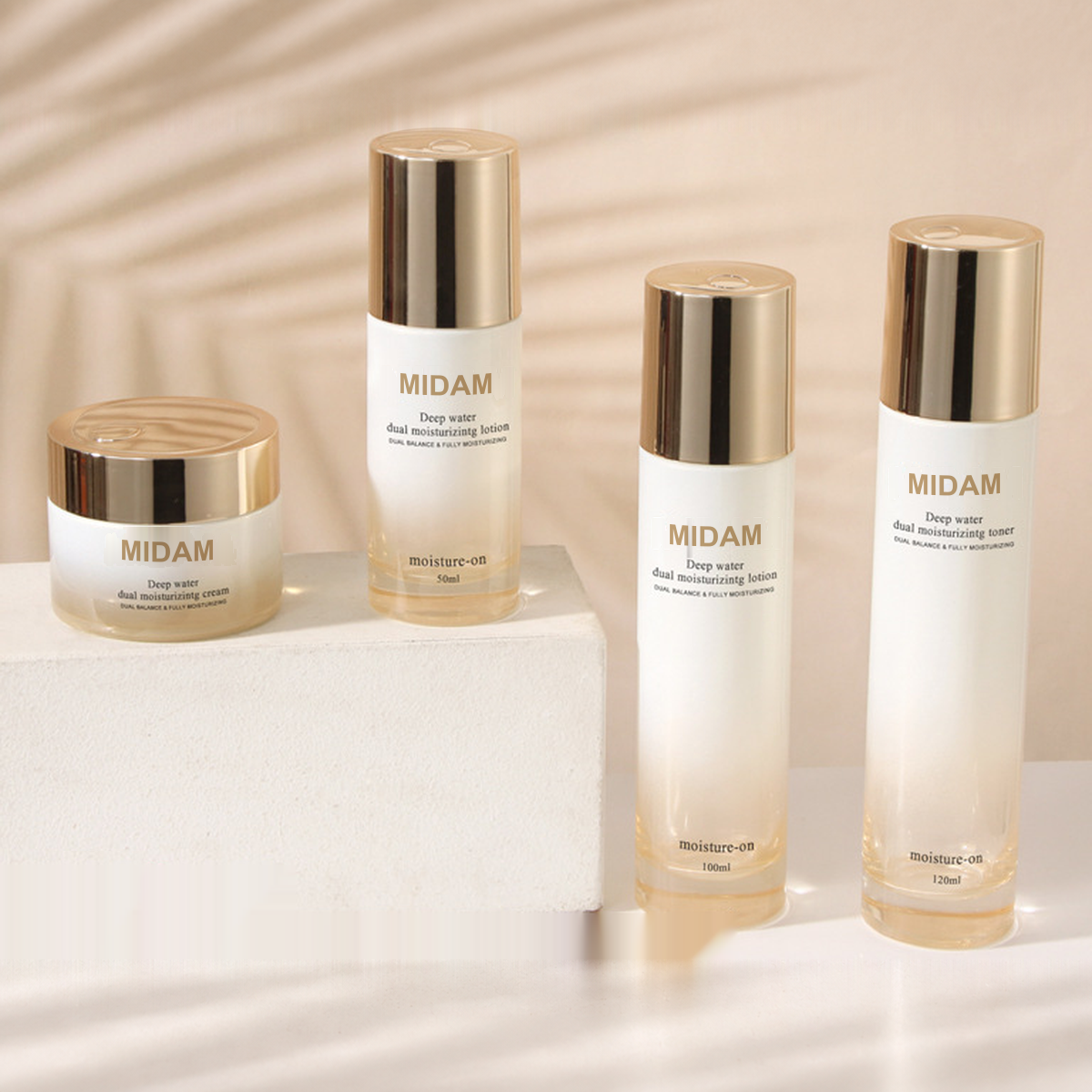 MB-0716 골드 그라데이션 유리 스킨케어 용기 세트 30ml / 50ml / 100ml / 120ml / 50g