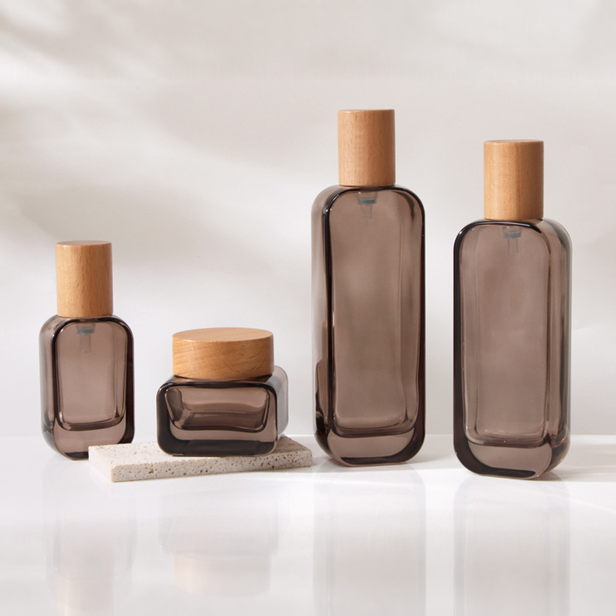 MB-0717 스모키 직사각 유리 스킨케어 용기 세트 30ml / 50ml / 100ml / 120ml / 30g / 50g