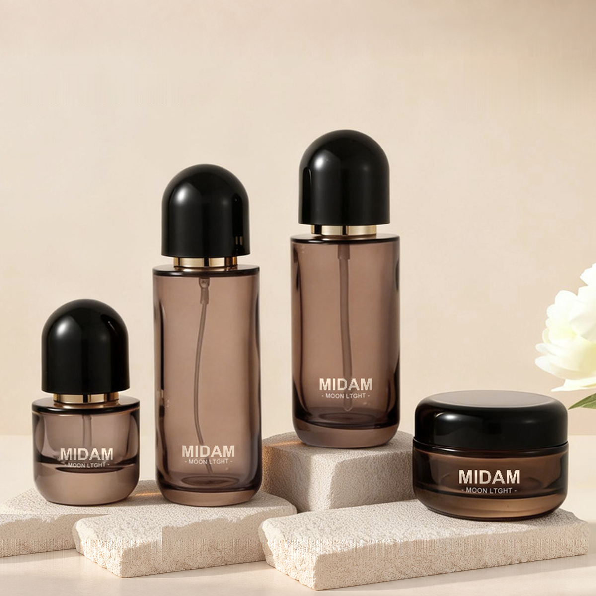 MB-0721 블랙 돔 캡 브라운 유리 용기 세트 20ml / 30ml / 50ml / 100ml / 120ml / 150ml / 30g / 50g / 100g