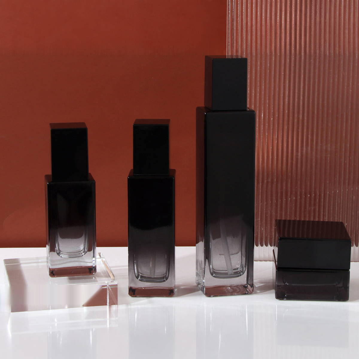 MB-0723 블랙 그라데이션 사각 유리 용기 세트 30ml / 50ml / 100ml / 120ml / 30g / 50g