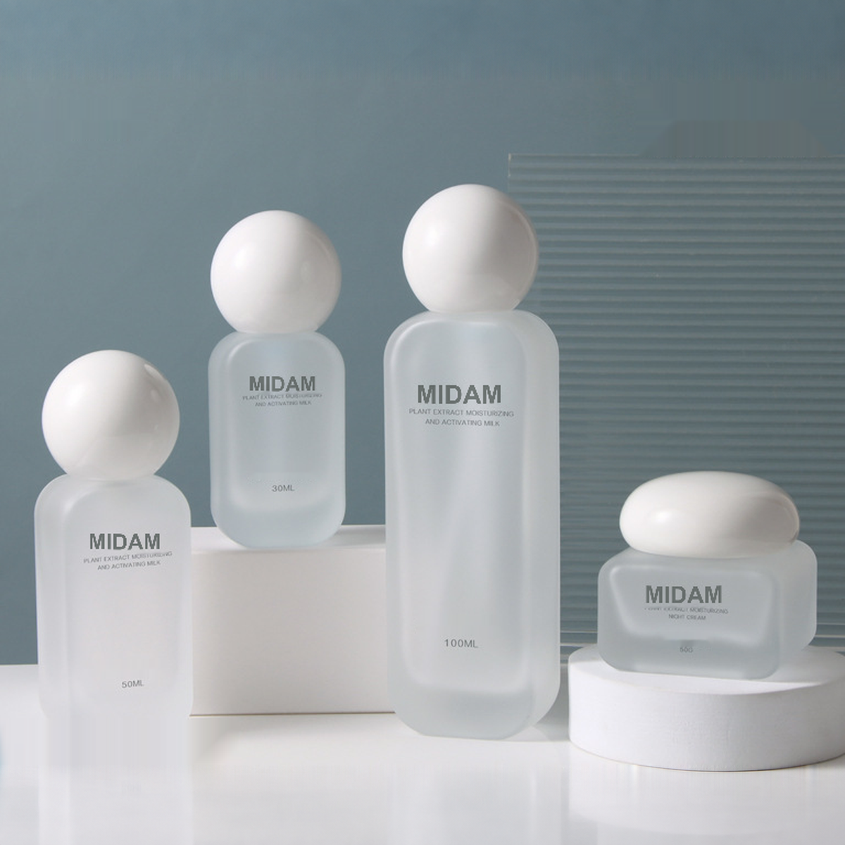 MB-0725 화이트 볼 캡 무광 유리 용기 세트 20ml / 30ml / 50ml / 100ml / 120ml / 30g / 50g