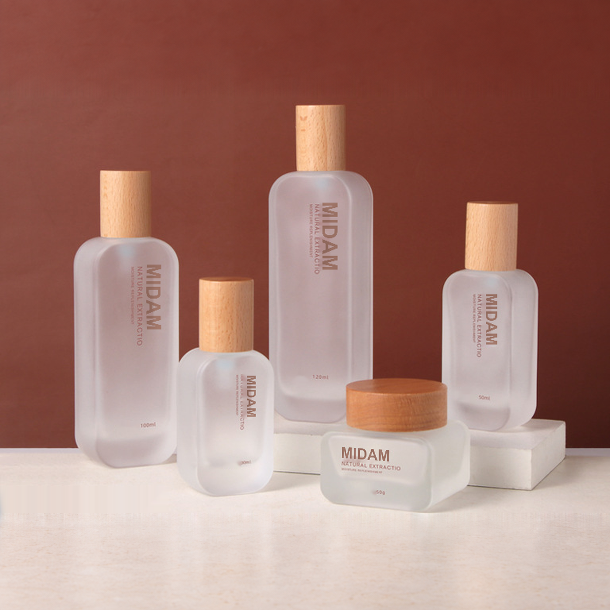 MB-0726 우드 캡 무광 유리 용기 세트 30ml / 50ml / 100ml / 120ml / 50g