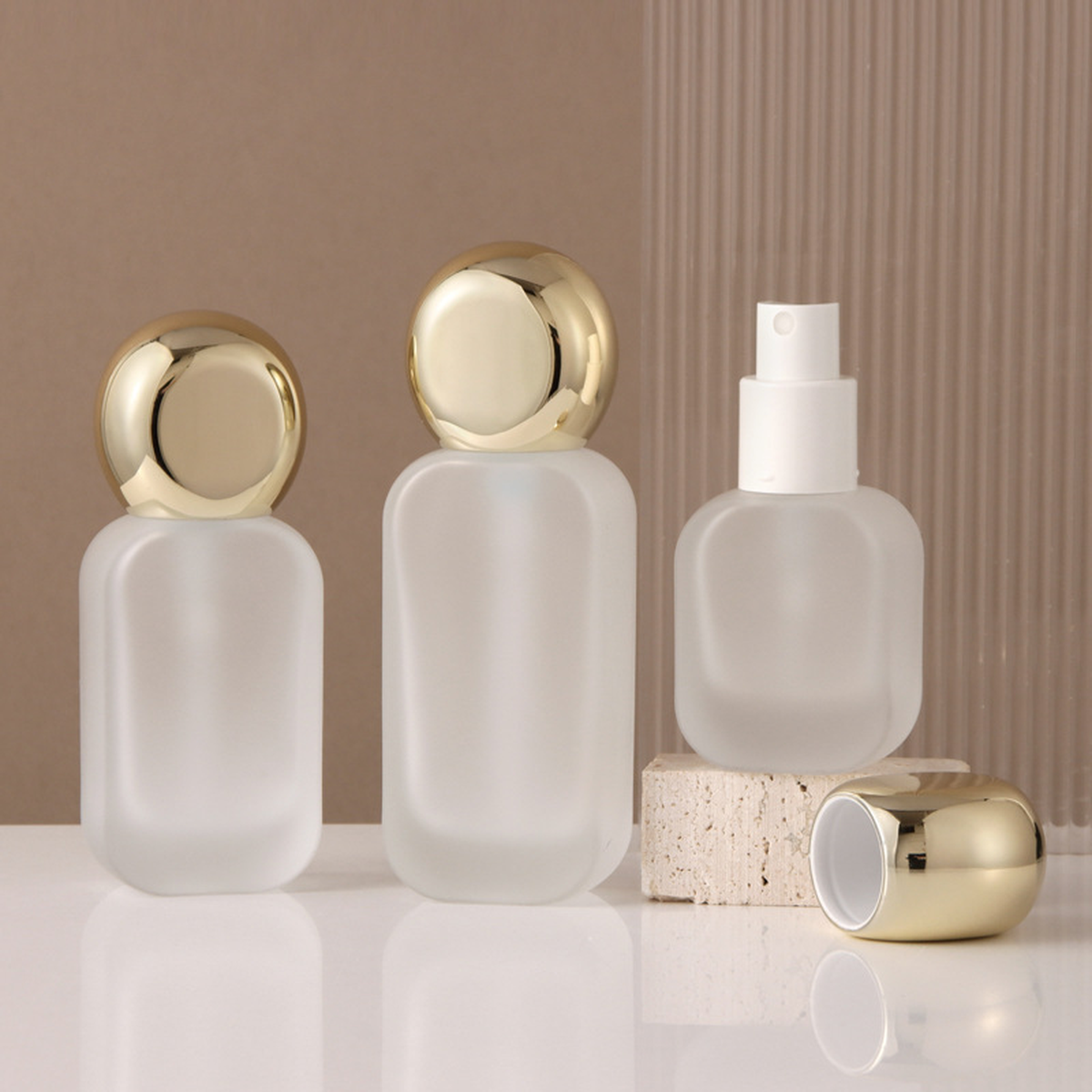 MB-0728 골드 라운드 캡 무광 유리 용기 세트 20ml / 30ml / 50ml / 100ml / 120ml / 30g / 50g