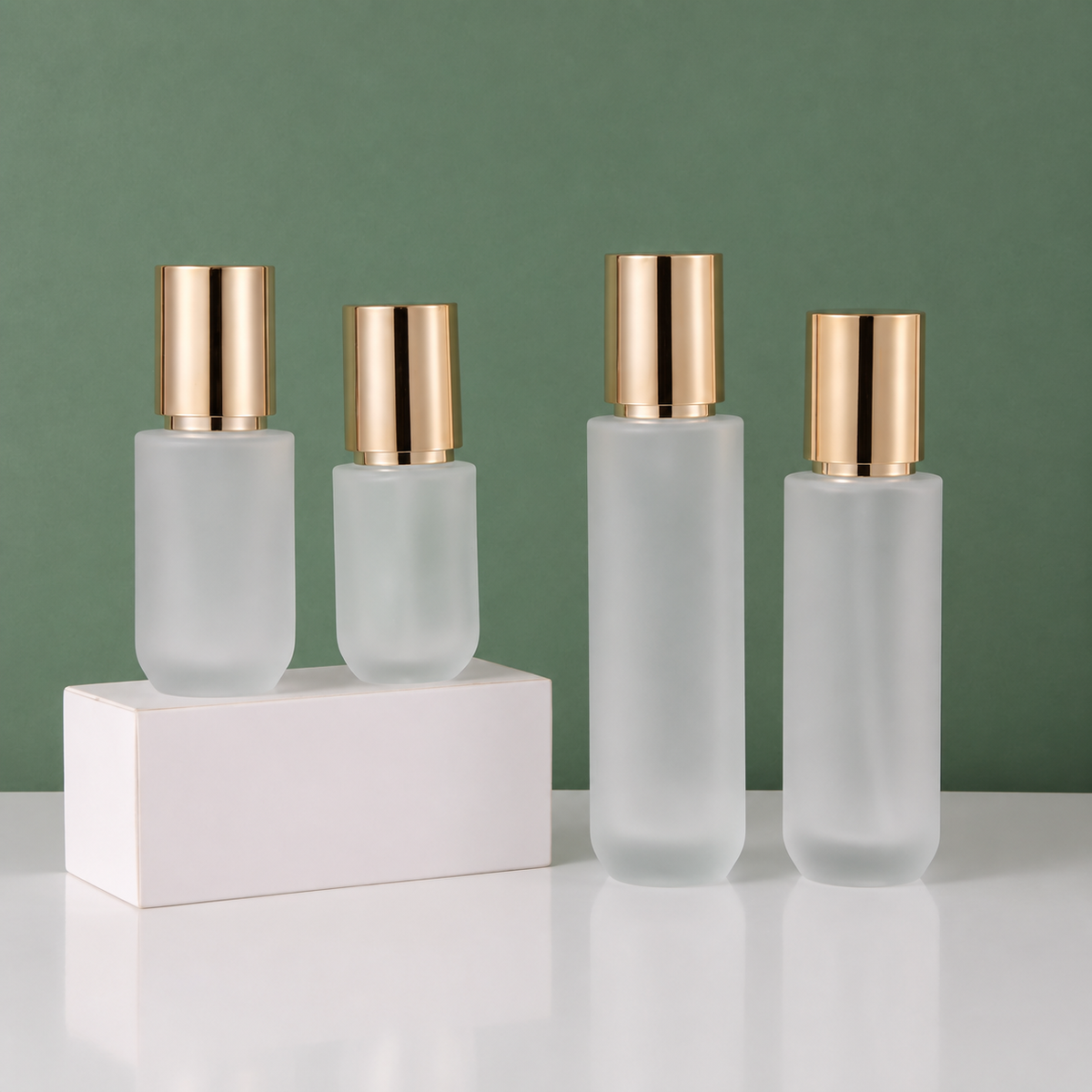 MB-0736 골드 캡 무광 유리 용기 세트 40ml / 60ml / 100ml / 120ml / 50g