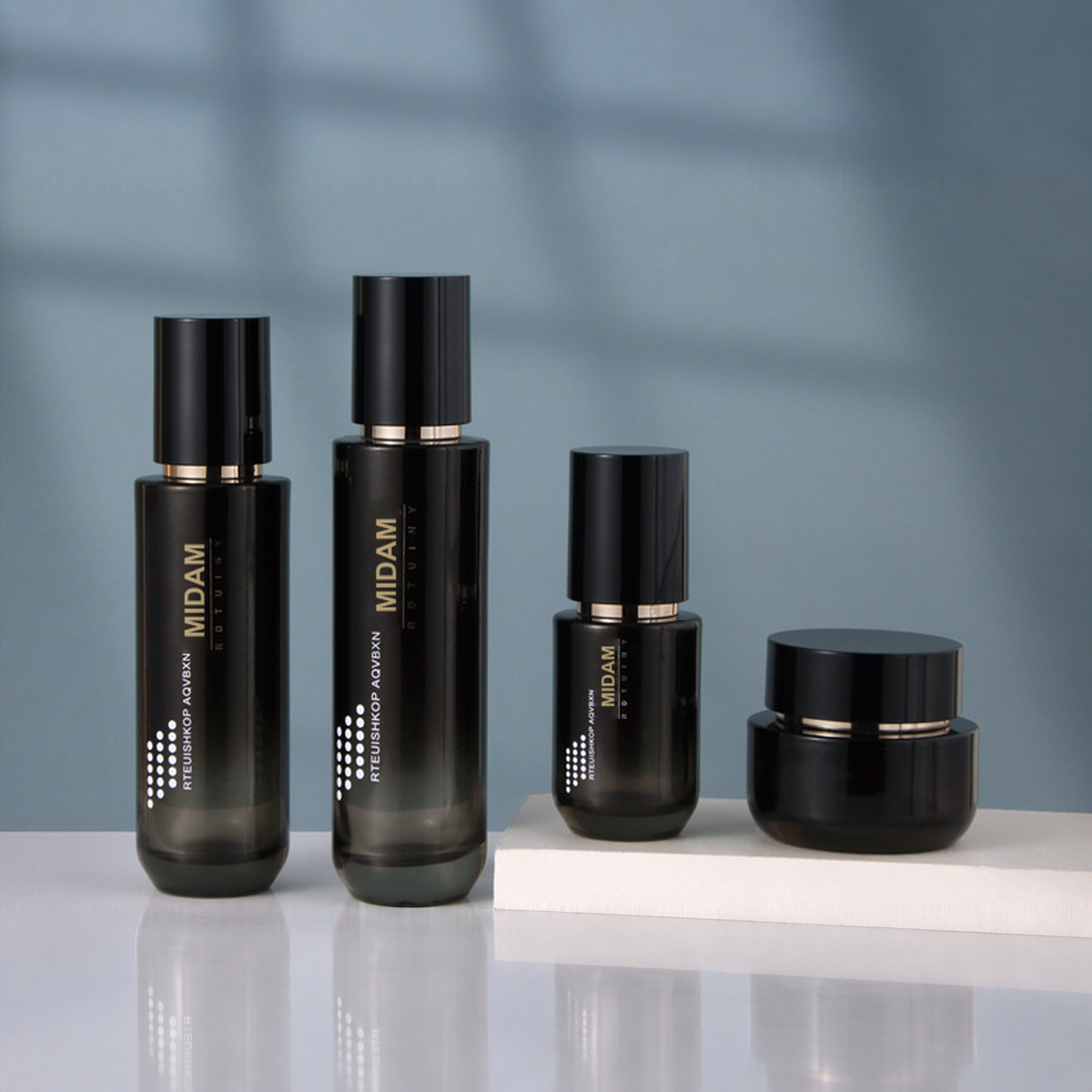 MB-0742 블랙 캡 블랙 그라데이션 유리 용기 세트 40ml / 60ml / 110ml / 120ml / 50g