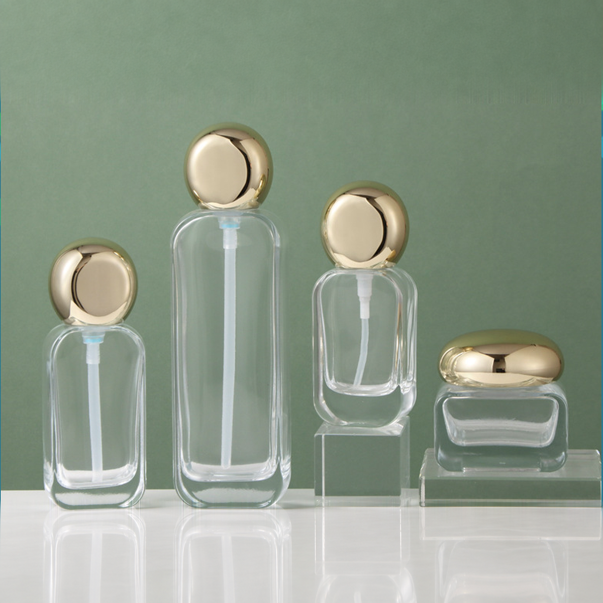 MB-0747 골드 라운드 캡 투명 유리 용기 세트 20ml / 30ml / 50ml / 100ml / 120ml / 30g / 50g