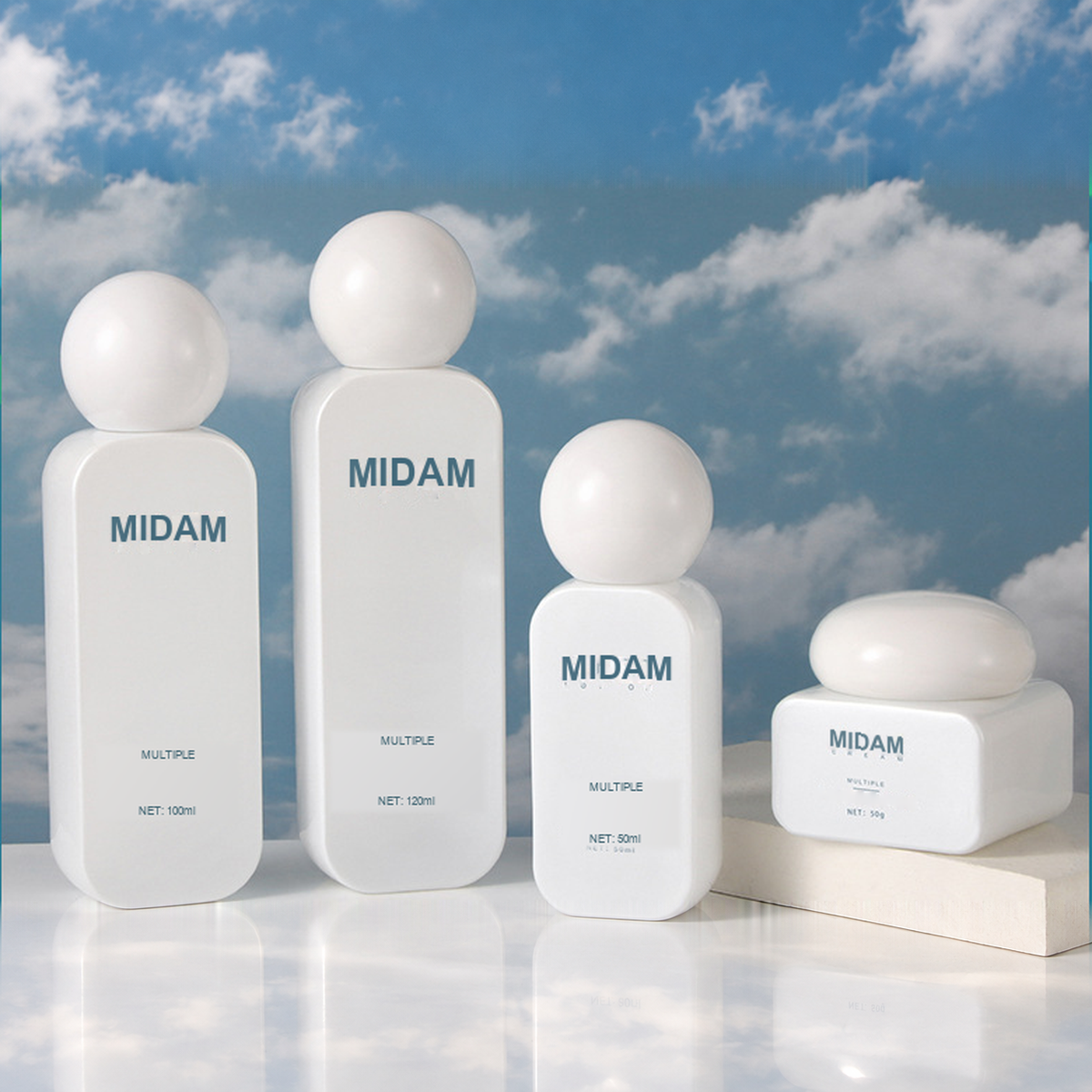 MB-0748 화이트 라운드 캡 화이트 유리 용기 세트 30ml / 50ml / 100ml / 120ml / 30g / 50g