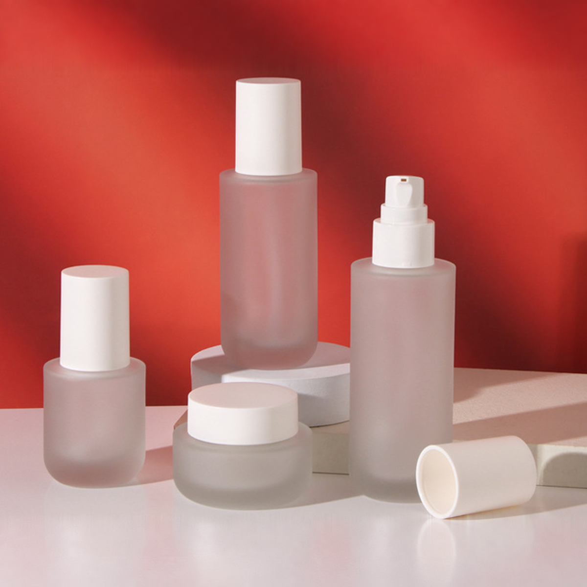 MB-0750 화이트 캡 프로스트 유리 용기 세트 30ml / 50ml / 100ml / 120ml / 30g / 50g