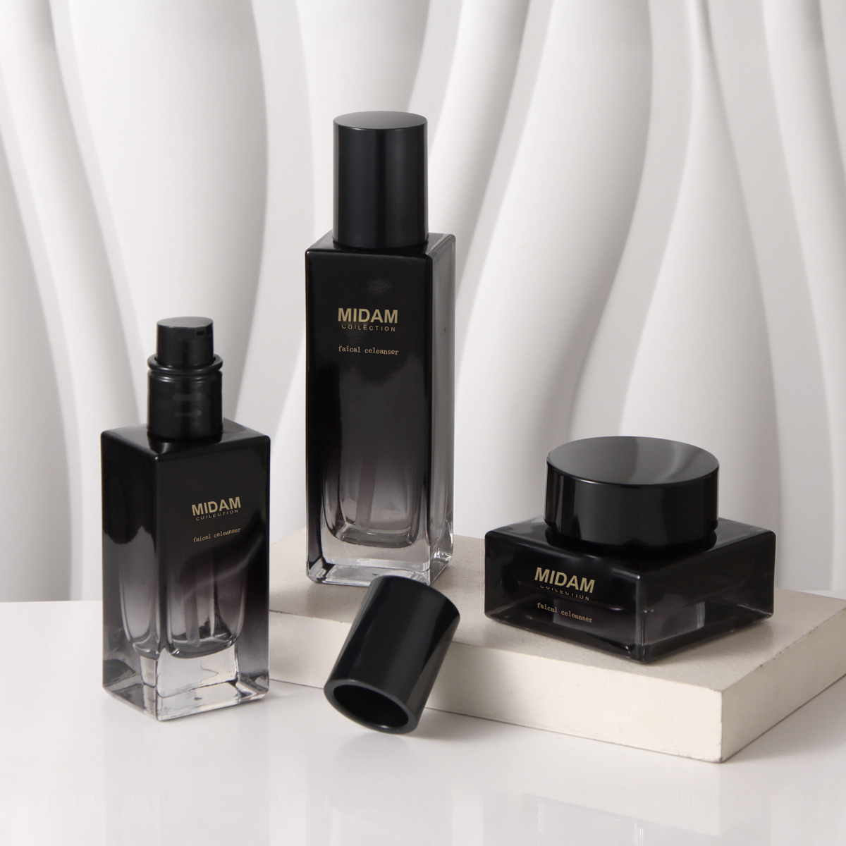MB-0751 블랙 그라데이션 사각 유리 용기 세트 30ml / 50ml / 100ml / 120ml / 30g / 50g