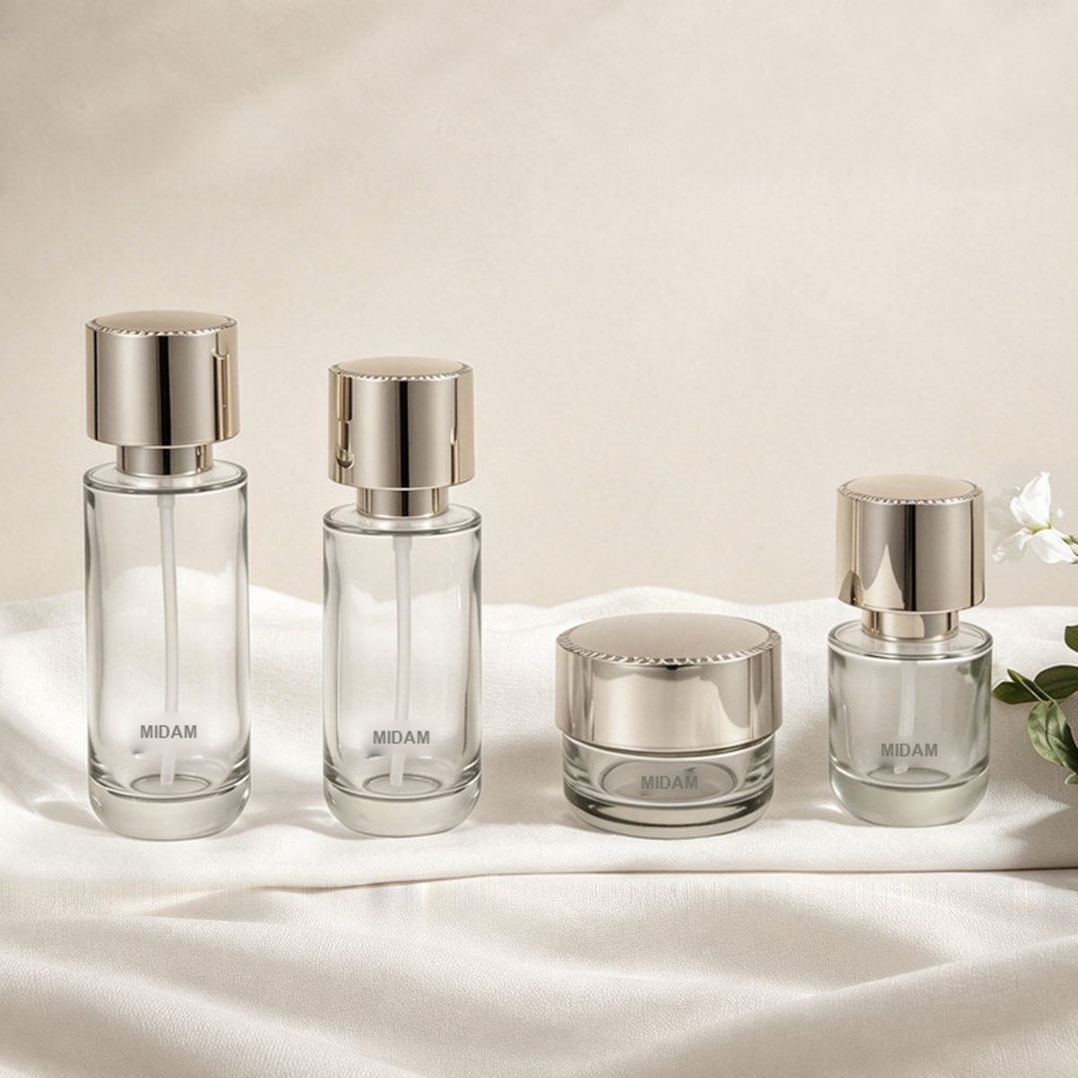 MB-0759 골드 캡 투명 유리 용기 세트 20ml / 30ml / 50ml / 100ml / 120ml / 150ml / 30g / 50g / 100g