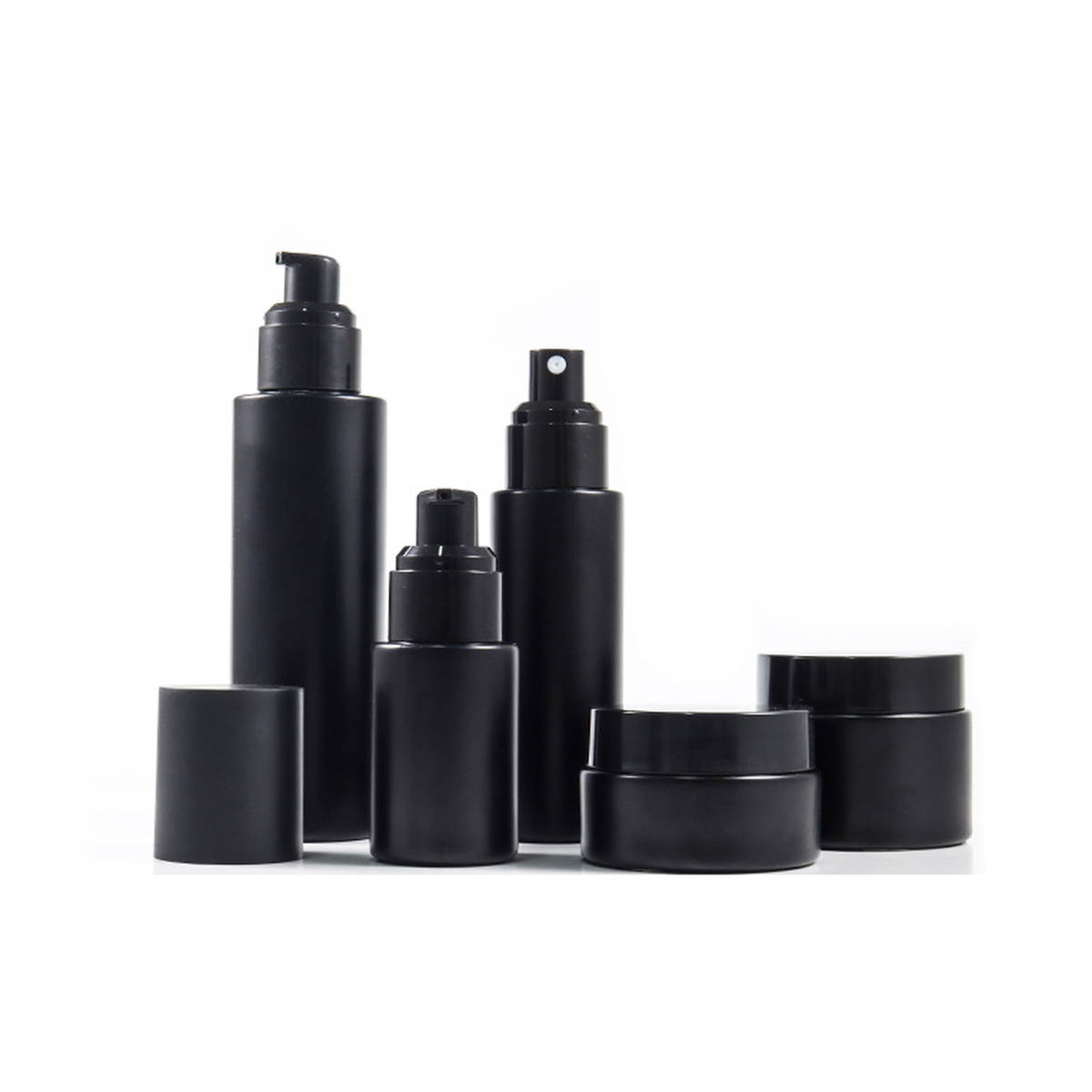 MB-0763 매트 블랙 유리 용기 세트 30ml / 60ml / 100ml / 30g / 50g
