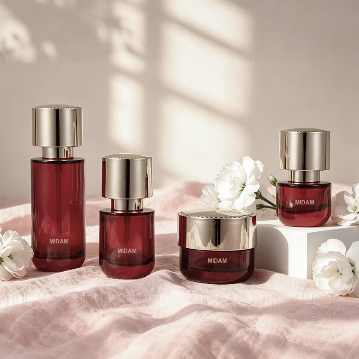 MB-0764 레드 유리 골드 캡 용기 세트 20ml / 30ml / 50ml / 100ml / 120ml / 150ml / 30g / 50g / 100g