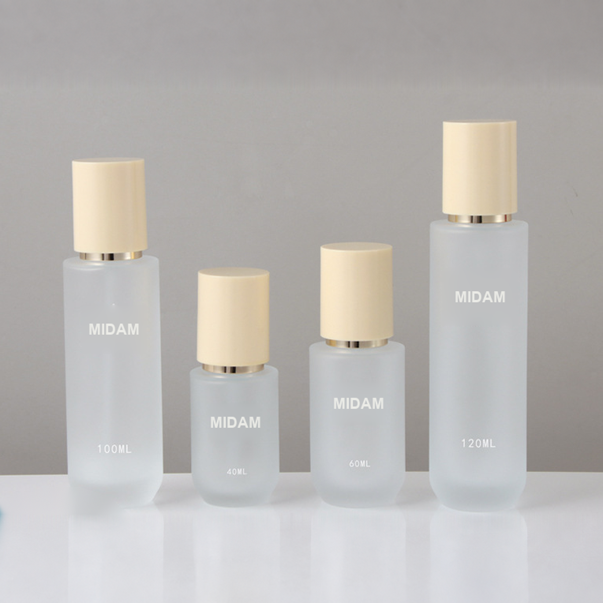 MB-0770 베이지 캡 프로스트 유리 용기 세트 40ml / 60ml / 100ml / 120ml / 50g