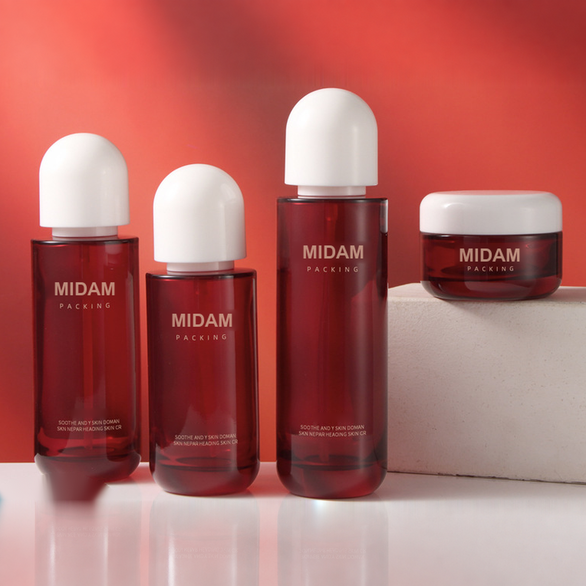 MB-0773 화이트 라운드 캡 레드 유리 용기 세트 30ml / 50ml / 100ml / 120ml / 150ml / 30g / 50g