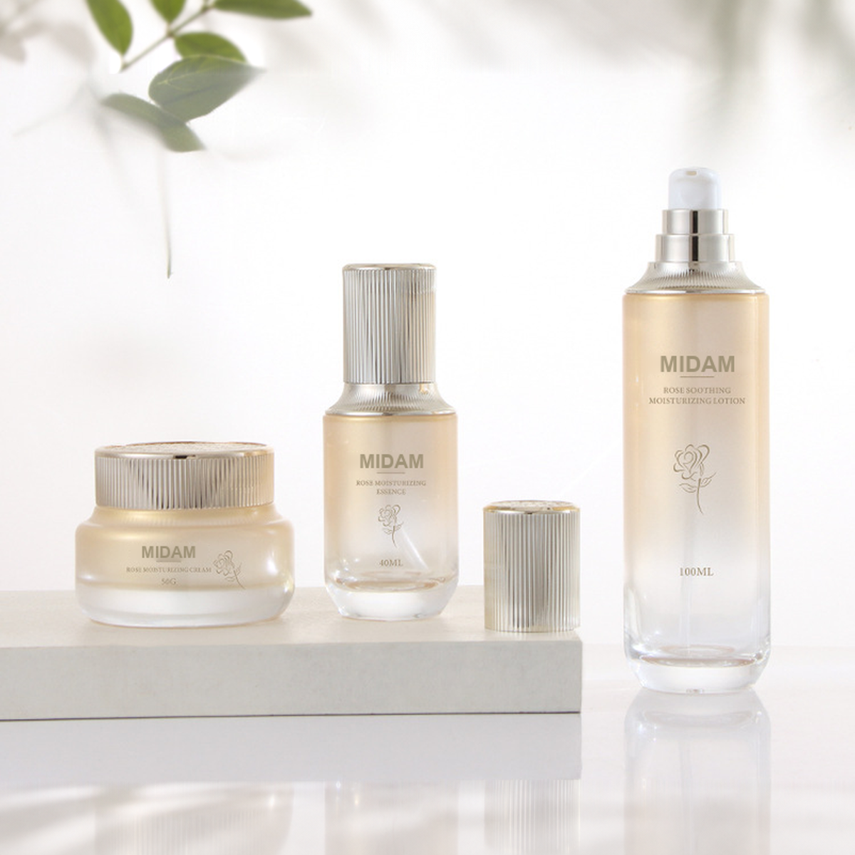 MB-0780 골드 그라데이션 리브 캡 유리 용기 세트 40ml / 60ml / 110ml / 120ml / 50g