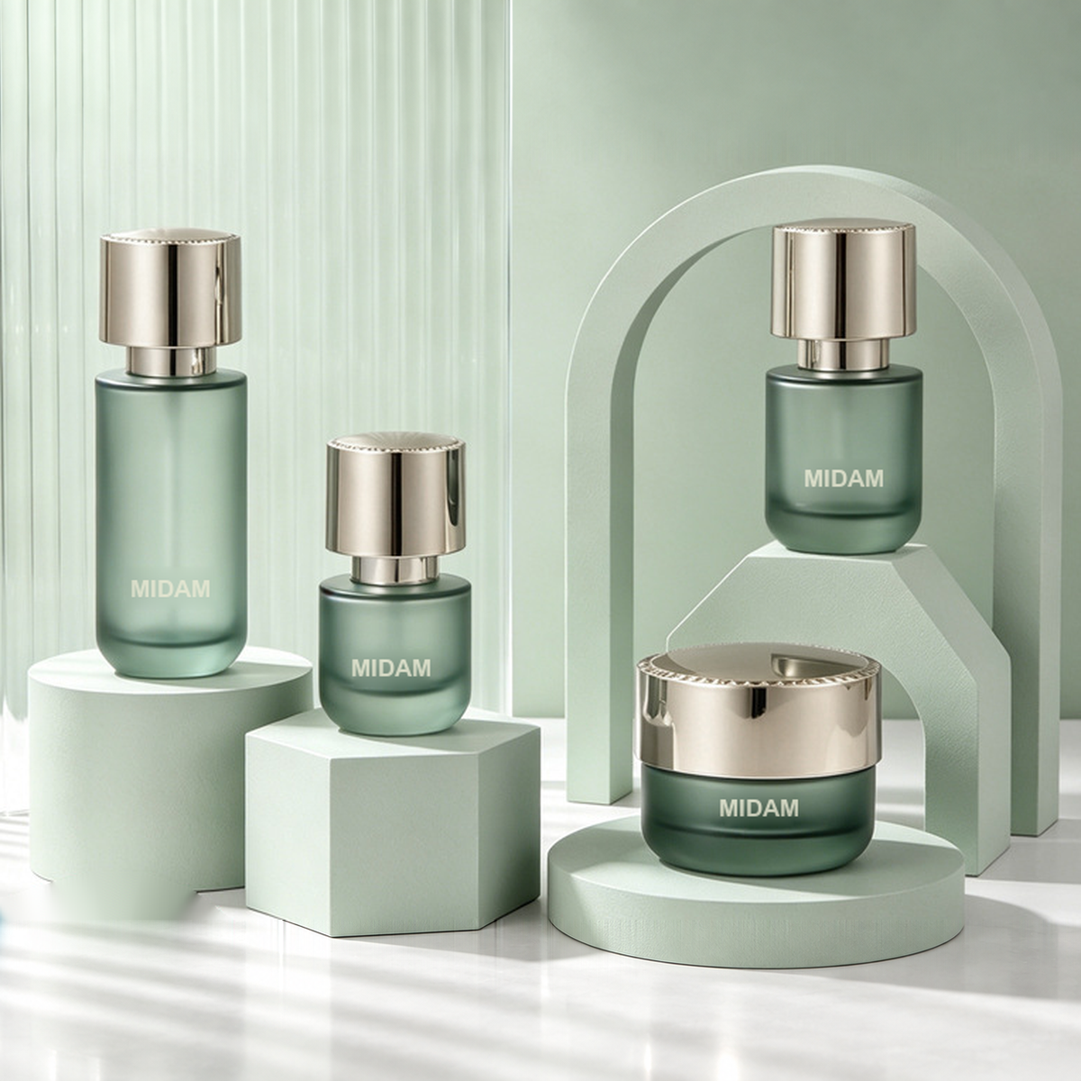 MB-0781 골드 캡 그린 유리 용기 세트 50ml / 100ml / 120ml / 150ml