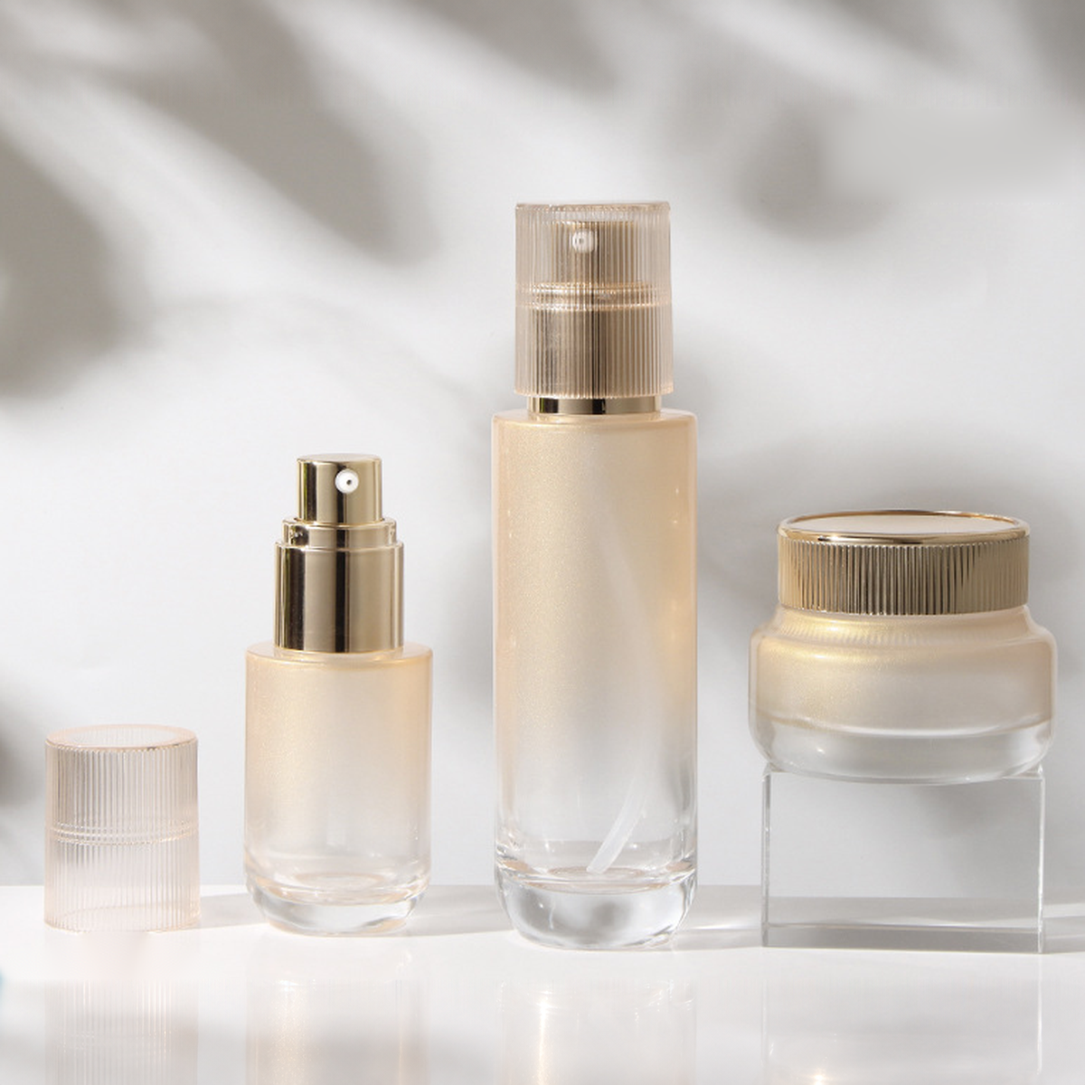 MB-0782 골드 그라데이션 펌프 유리 용기 세트 40ml / 60ml / 100ml / 120ml / 50g