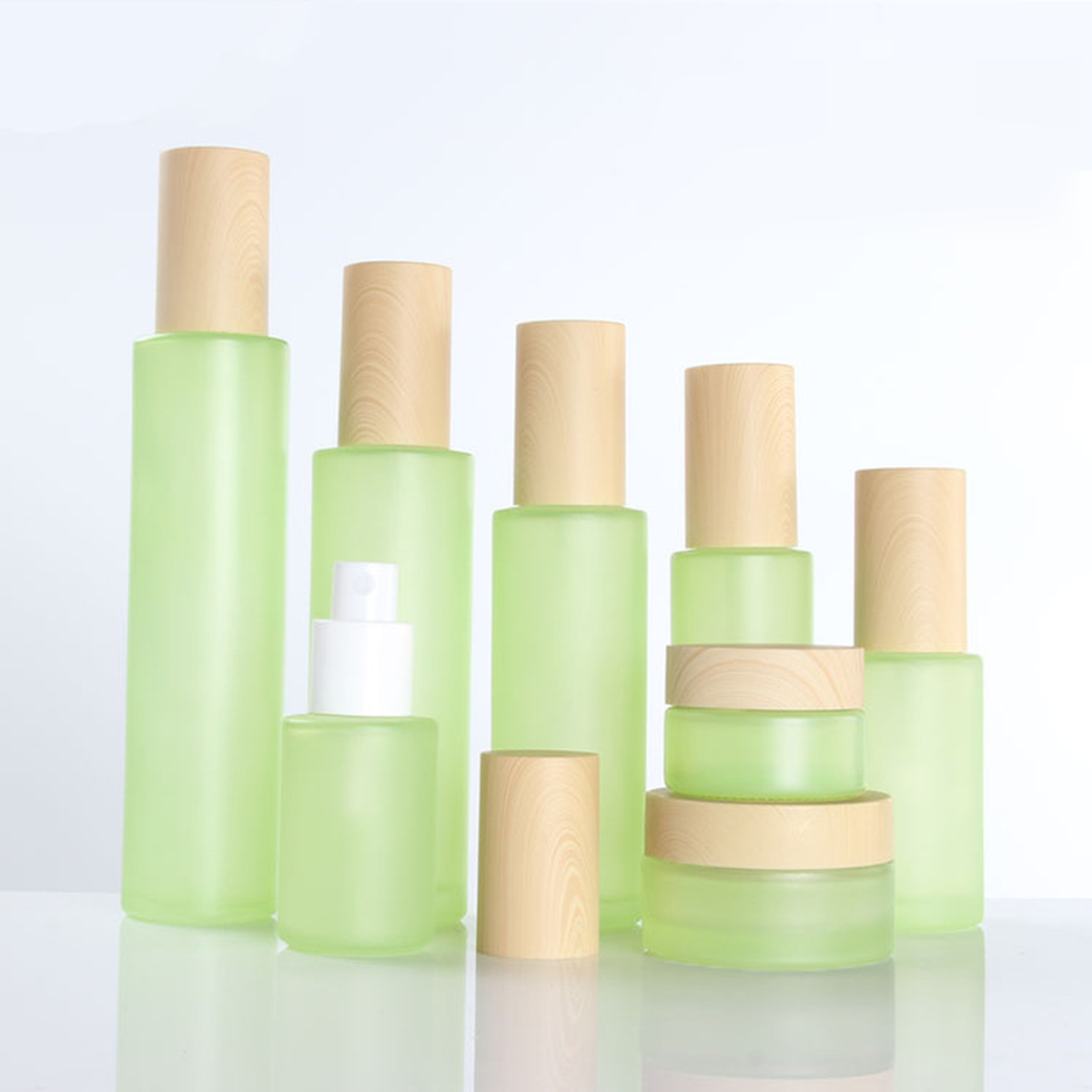 MB-0784 우드톤 캡 그린 유리 용기 세트 20ml / 30ml / 40ml / 60ml / 80ml / 100ml / 120ml / 20g / 30g / 50g