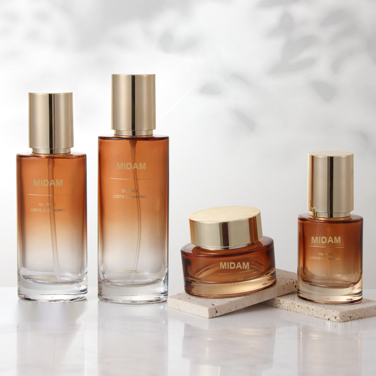 MB-0785 골드 캡 앰버 그라데이션 유리 용기 세트 30ml / 40ml / 100ml / 120ml / 30g / 50g
