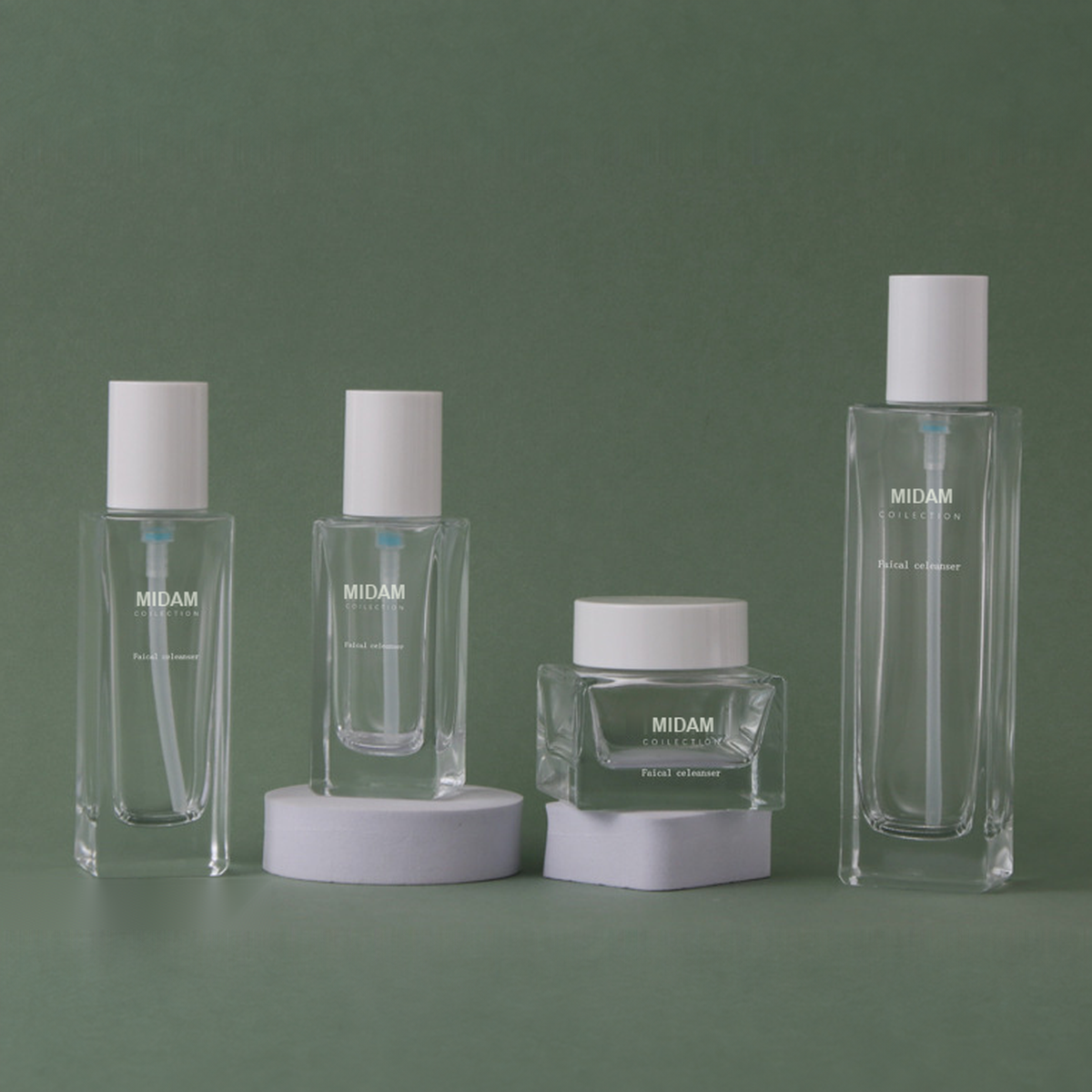 MB-0786 화이트 캡 투명 사각 유리 용기 세트 30ml / 50ml / 100ml / 120ml / 30g / 50g