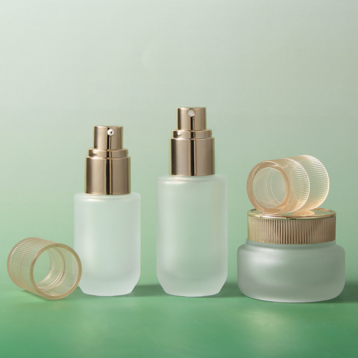 MB-0787 골드 펌프 반투명 유리 용기 세트 40ml / 60ml / 100ml / 120ml / 50g