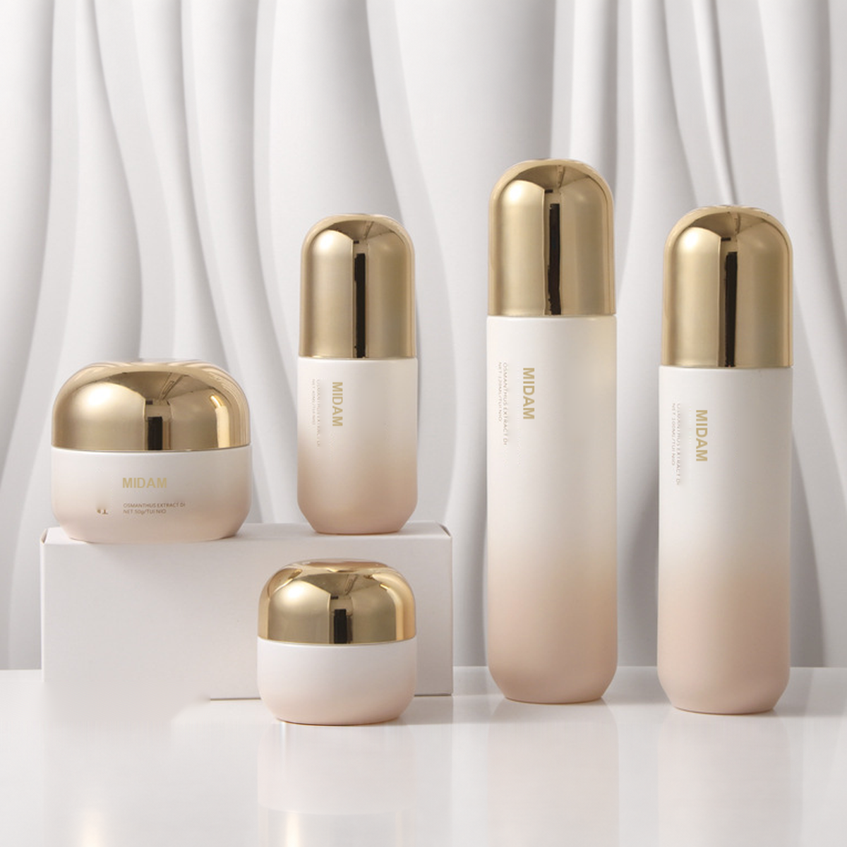 MB-0788 골드 라운드 캡 유리 용기 세트 30ml / 40ml / 60ml / 100ml / 120ml / 20g / 50g