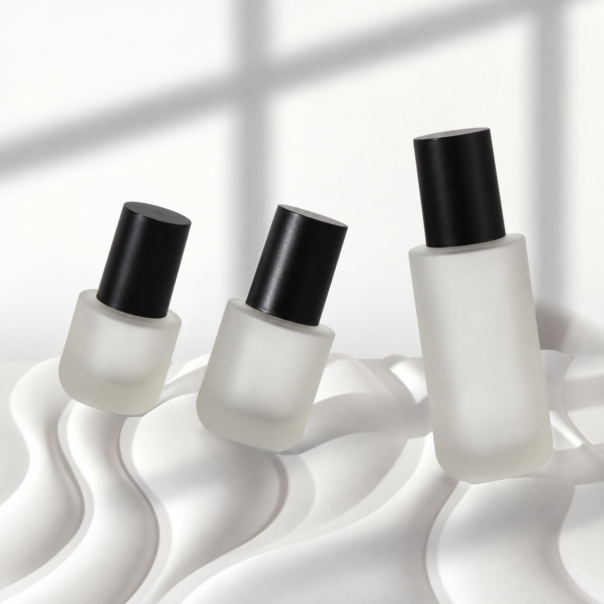 MB-0790 블랙 캡 반투명 원형 유리 용기 세트 30ml / 50ml / 100ml / 120ml / 30g / 50g