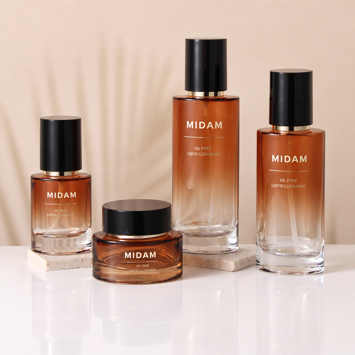 MB-0793 블랙 캡 앰버 그라데이션 유리 용기 세트 30ml / 40ml / 100ml / 120ml / 30g / 50g