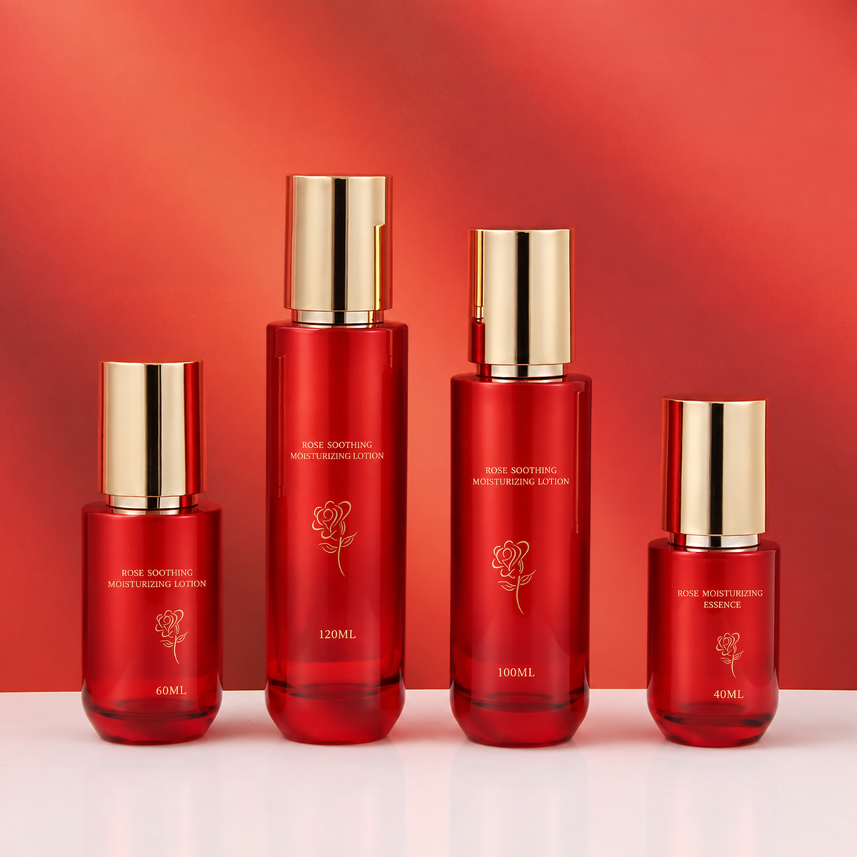 MB-0794 골드 캡 레드 유리 용기 세트 40ml / 60ml / 100ml / 120ml / 50g
