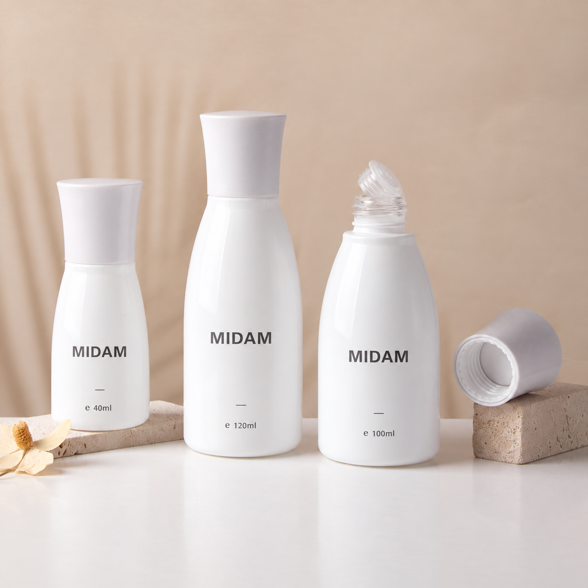 MB-0798 화이트 곡선형 유리 용기 세트 40ml / 100ml / 120ml / 50g