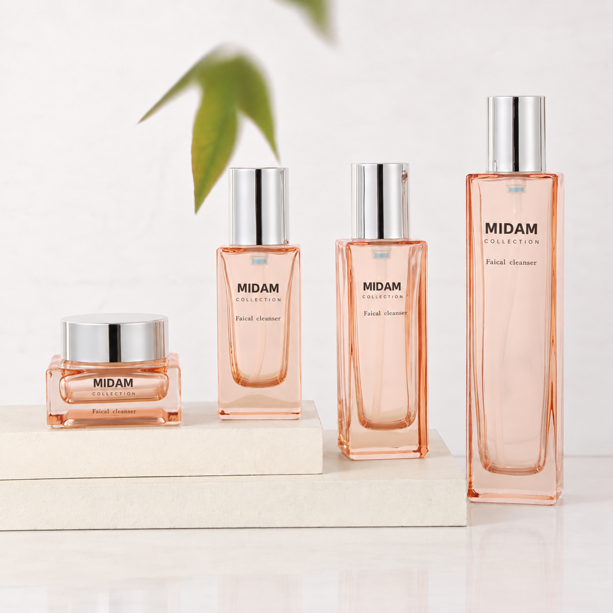 MB-0799 실버 캡 피치 사각 유리 용기 세트 30ml / 50ml / 120ml / 30g / 50g