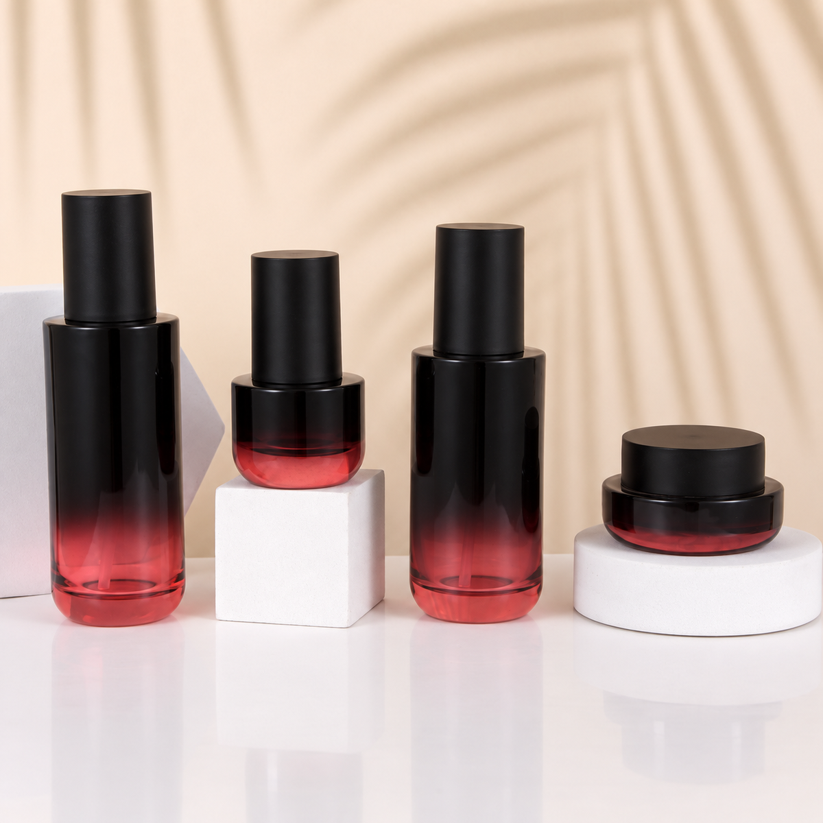 MB-0802 블랙 캡 레드 그라데이션 유리 용기 세트 20ml / 30ml / 50ml / 100ml / 120ml / 150ml / 30g / 50g / 100g
