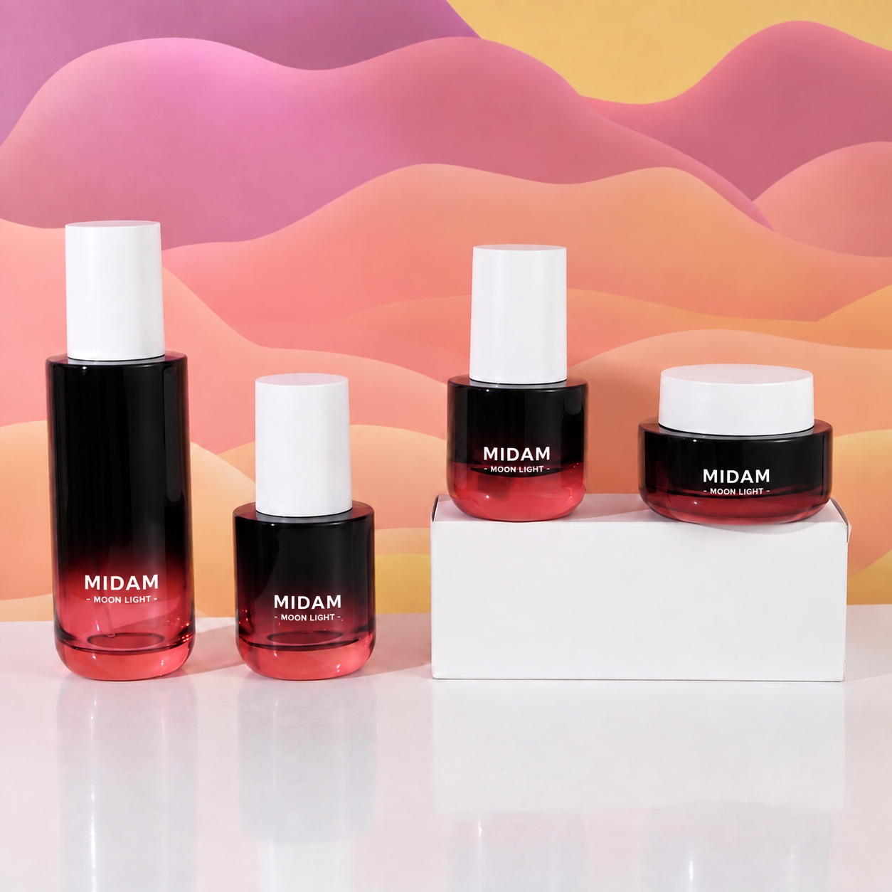 MB-0803 화이트 캡 레드 그라데이션 유리 용기 세트 20ml / 30ml / 50ml / 100ml / 120ml / 150ml / 30g / 50g / 100g