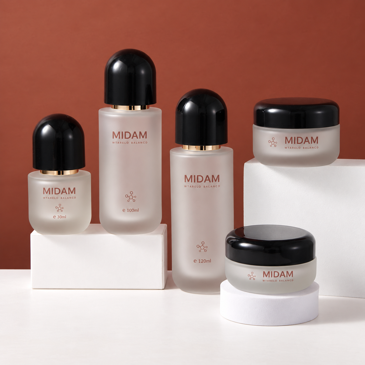 MB-0804 블랙 돔 캡 반투명 유리 용기 세트 30ml / 50ml / 100ml / 120ml / 150ml / 30g / 50g