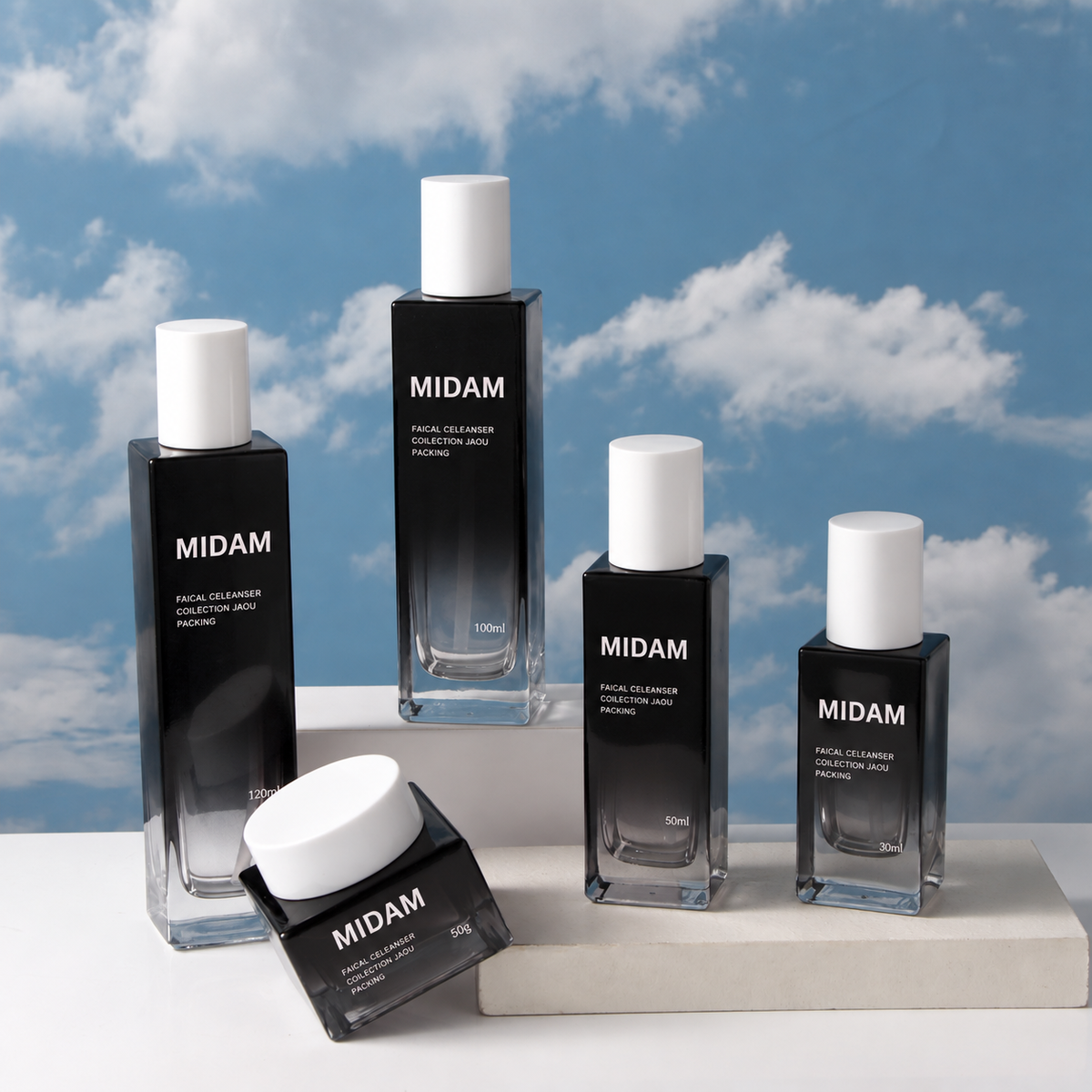 MB-0806 화이트 캡 블랙 그라데이션 사각 용기 세트 30ml / 50ml / 100ml / 120ml / 30g / 50g