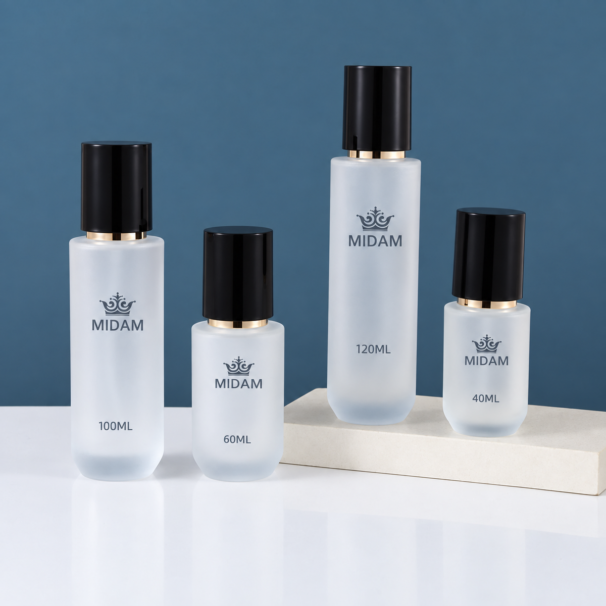 MB-0808 블랙 캡 반투명 유리 용기 세트 40ml / 60ml / 100ml / 120ml / 50g