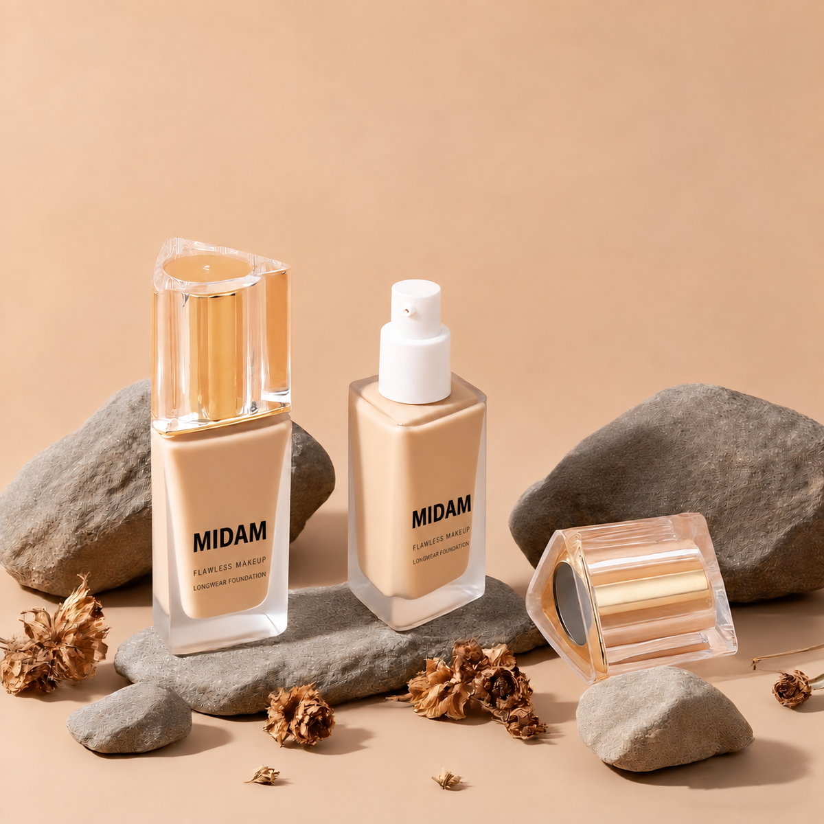 MB-0832 삼각 골드 캡 유리 파운데이션 용기 30ml