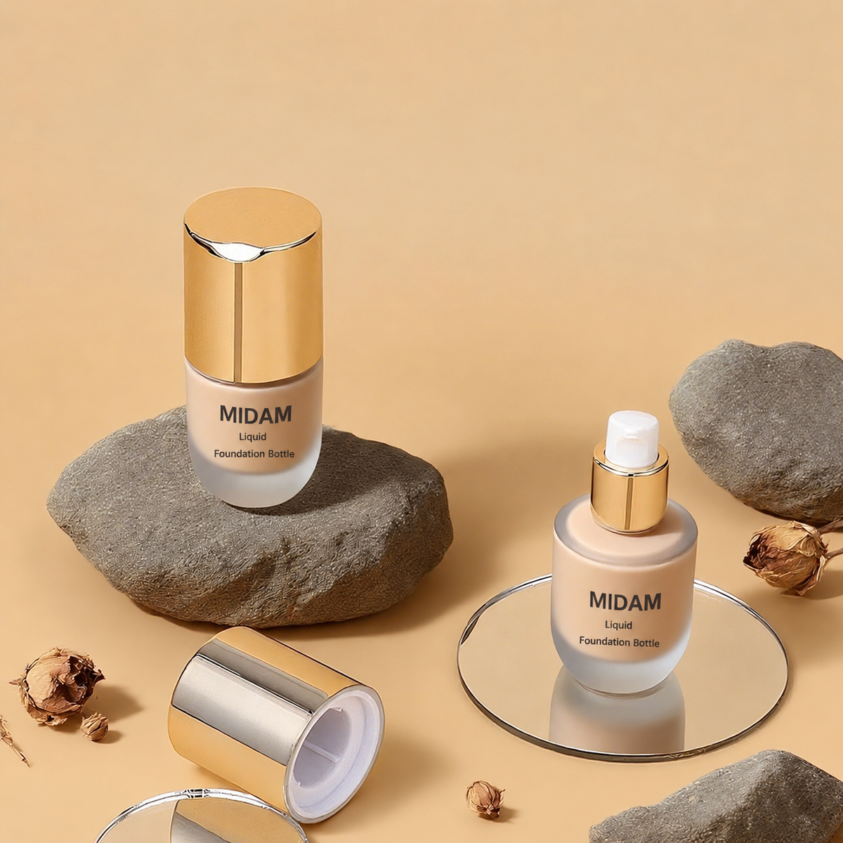 MB-0848 골드 삼각 캡 유리 파운데이션 용기 30ml