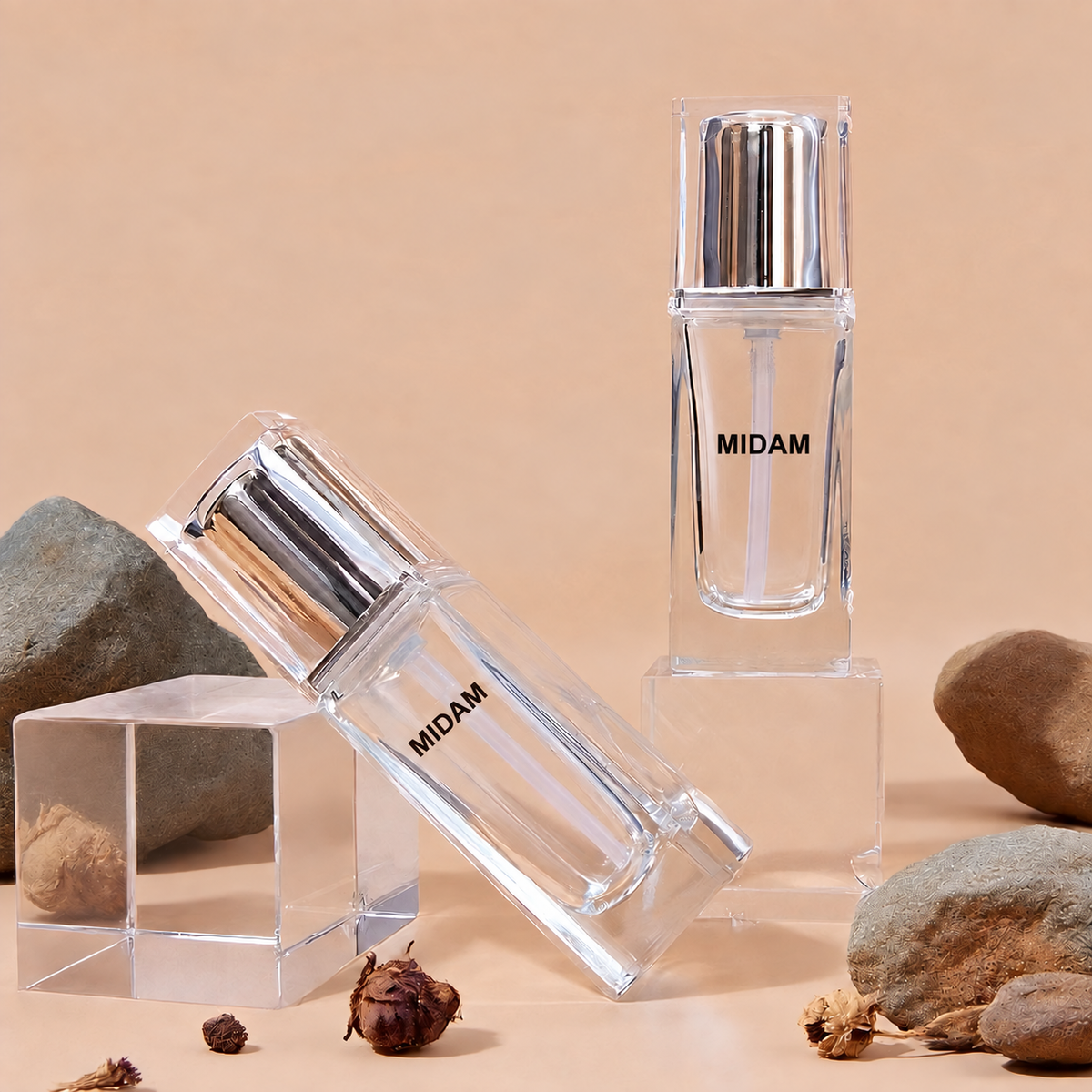 MB-0856 투명 사각 캡 유리 파운데이션 용기 30ml