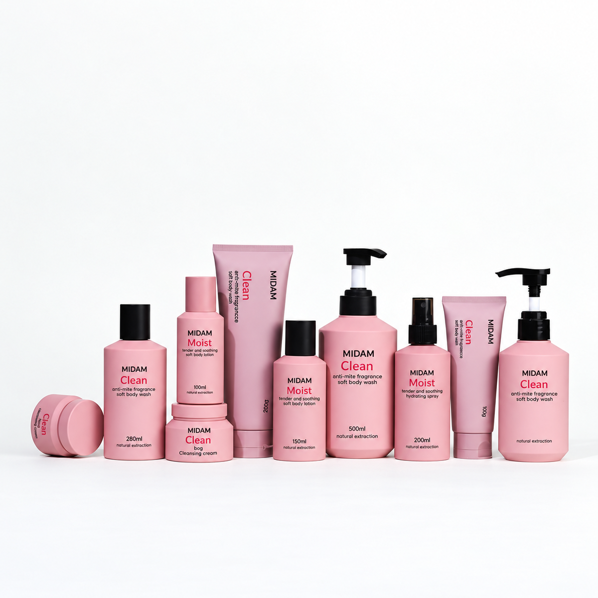 MB-0549 PETG 로즈 핑크 스킨케어·바디케어 세트 용기 100ml / 150ml / 200ml / 280ml / 300ml / 500ml / 50g / 80g / 100g / 200g
